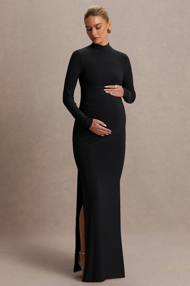 Alejandra Maternity Long Sleeve High Neck Maxi Dress