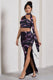 In The Air | Black Printed Ruched Asymmetric High-Waisted Maxi Skirt - Club L 