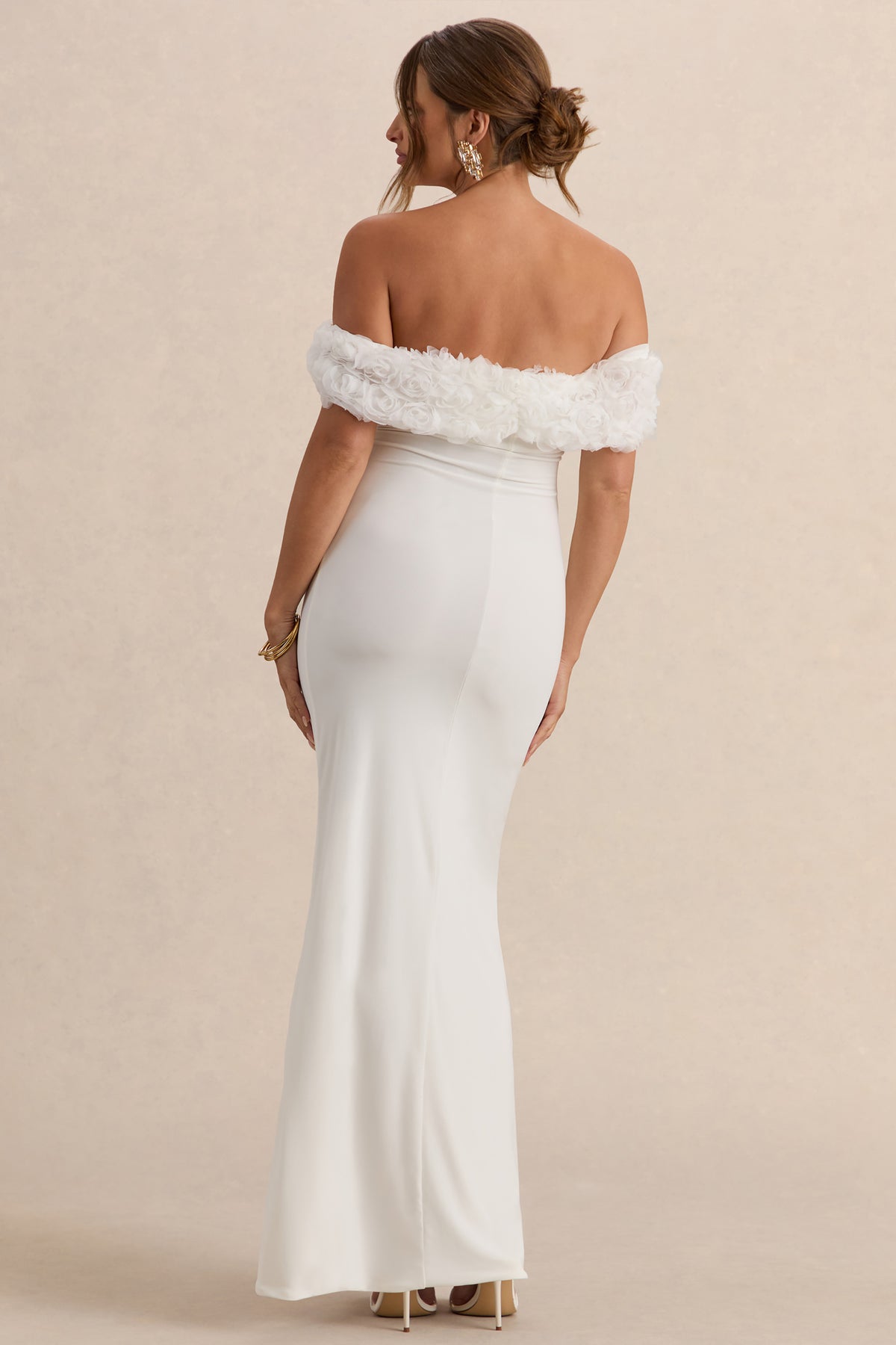 Inflorescence White Mesh Floral Bardot Maternity Maxi Dress – Club L London 