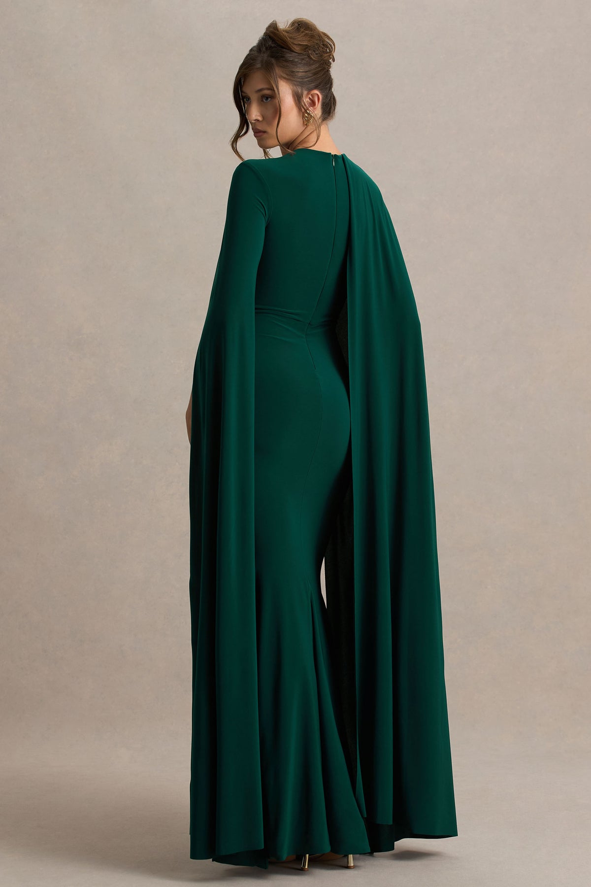 Magdelena Bottle Green Asymmetric Cape Maxi Dress Club L London - UK Magdelena Bottle Green Asymmetric Cape Maxi Dress Club L London - UK