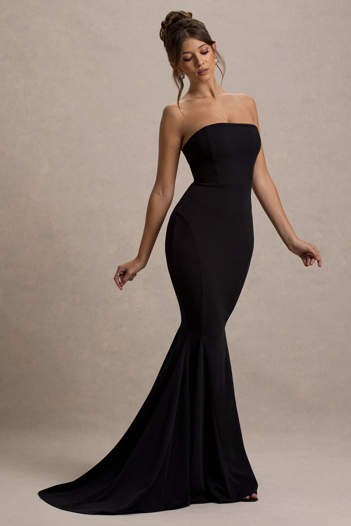 Impress Me Black Strapless Bandeau Fishtail Maxi Dress Club L London - UK Impress Me Black Strapless Bandeau Fishtail Maxi Dress Club L London - UK