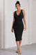 Marlowe | Black Ruched Plunge Sleeveless Midi Dress - Club L 