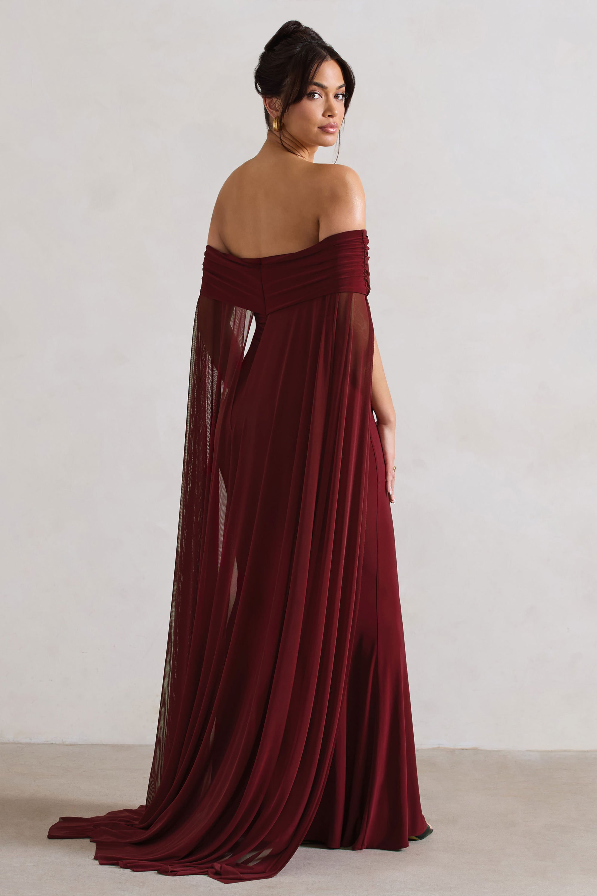 club london carlotta dress Carlotta | Blush Pink Bardot Maternity Maxi Dress With Chiffon Cape