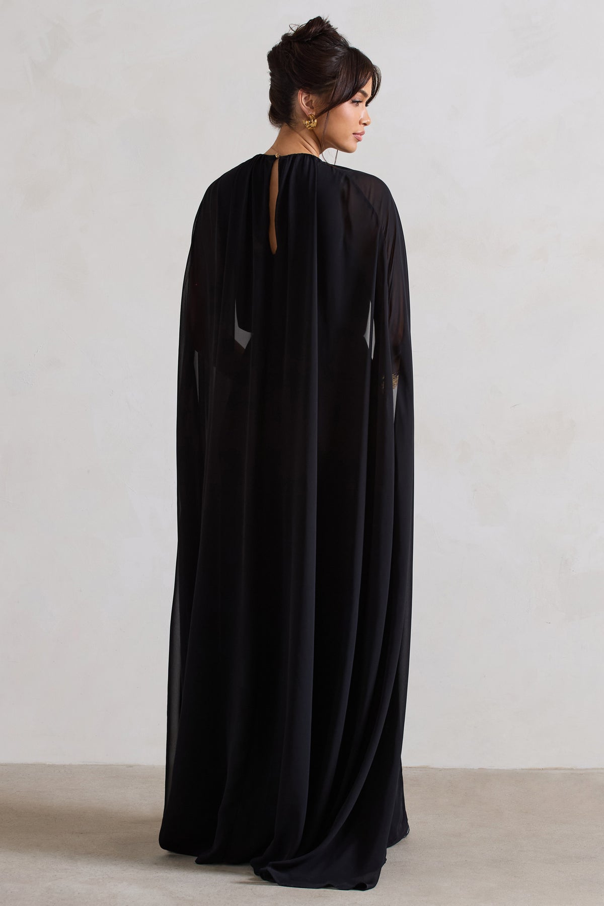 Envy | Black Gathered Maxi Dress With Chiffon Cape - Club L 