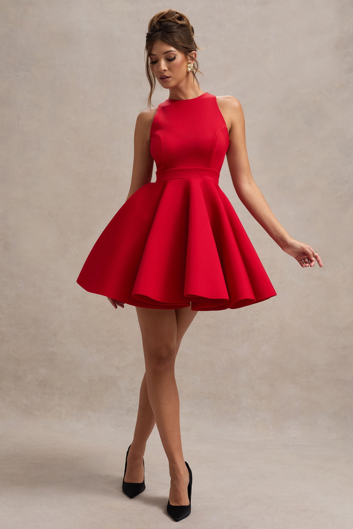 Waverly Red Racer-Neck Sleeveless Skater Mini Dress Club L London - UK Waverly Red Racer-Neck Sleeveless Skater Mini Dress Club L London - UK