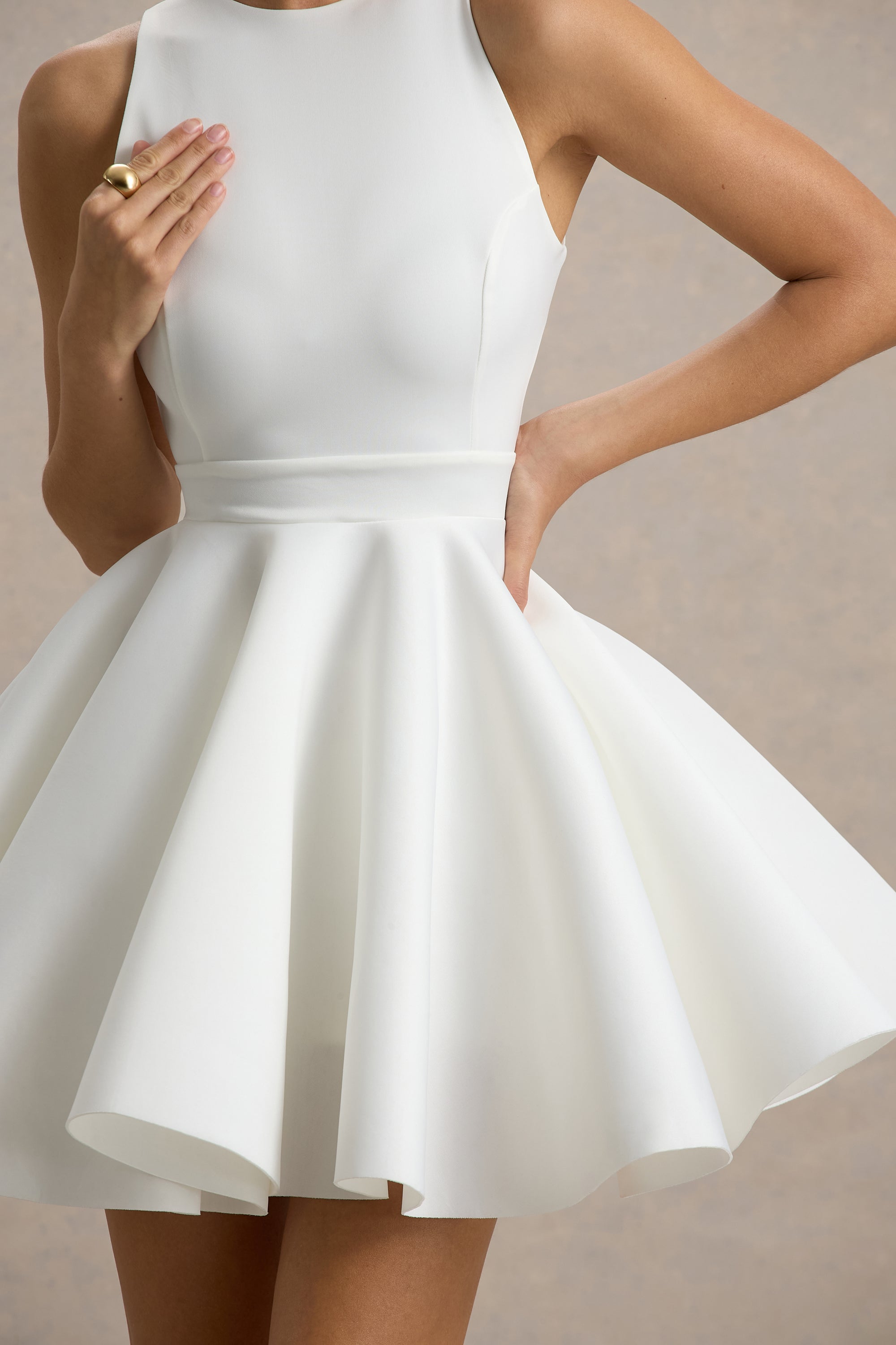 white skater dress uk Waverly | White Racer-Neck Sleeveless Skater Mini Dress – Club L London