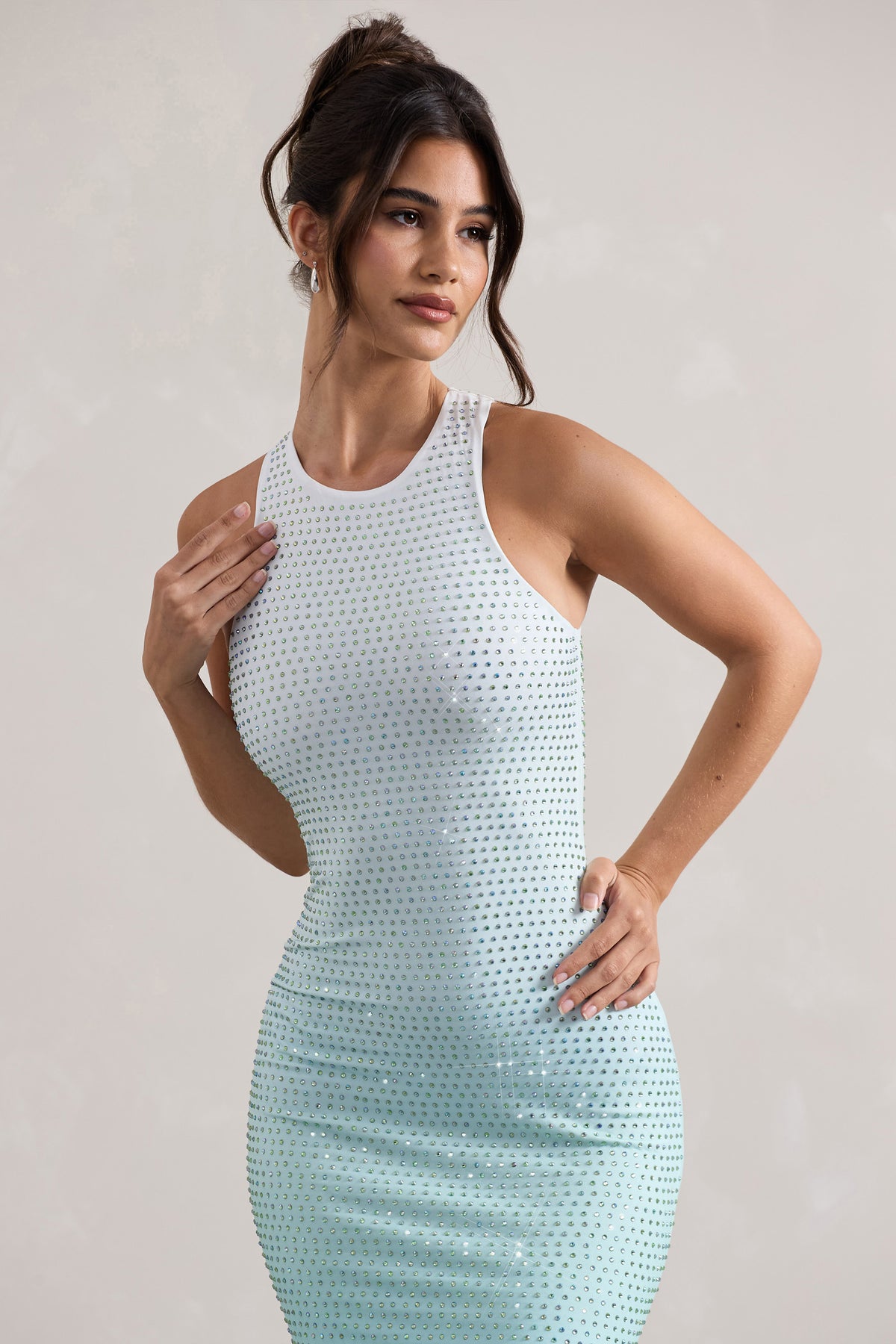 Escala | Mint Ombre Embellished Racer-Neck Maxi Dress - Club L 