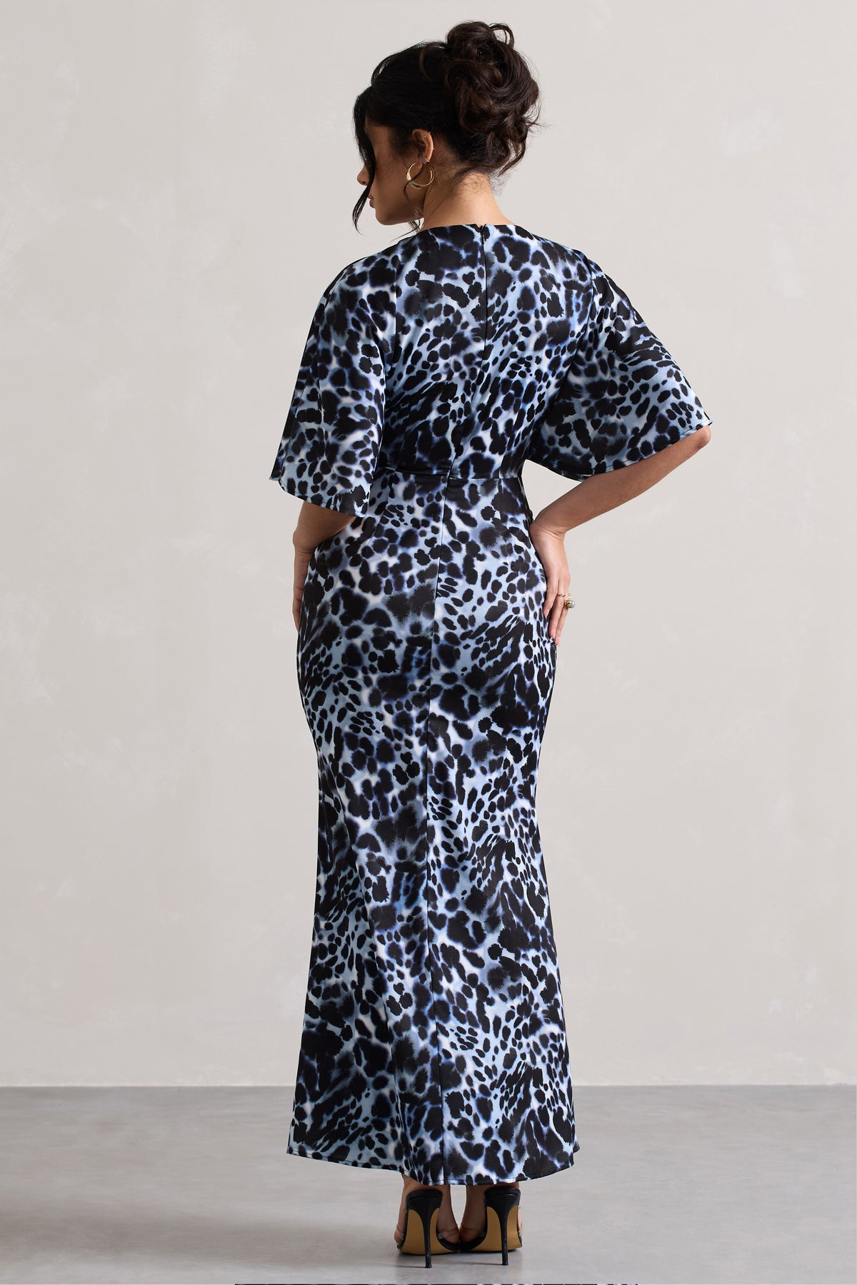 Elidy | Animal Print Ruched Flutter-Sleeve Cut-Out Maxi Dress - Club L 