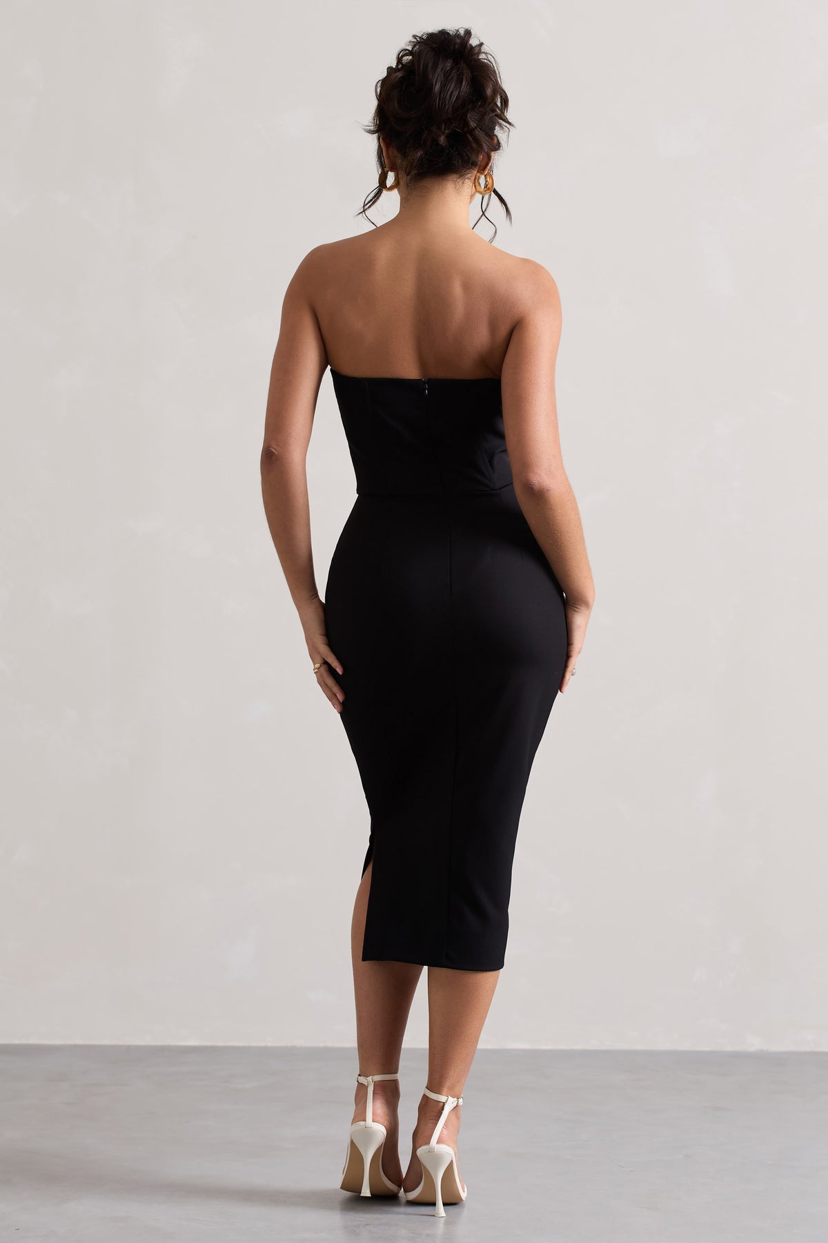 My Darling | Black Tailored Bandeau Split Midi Dress - Club L 