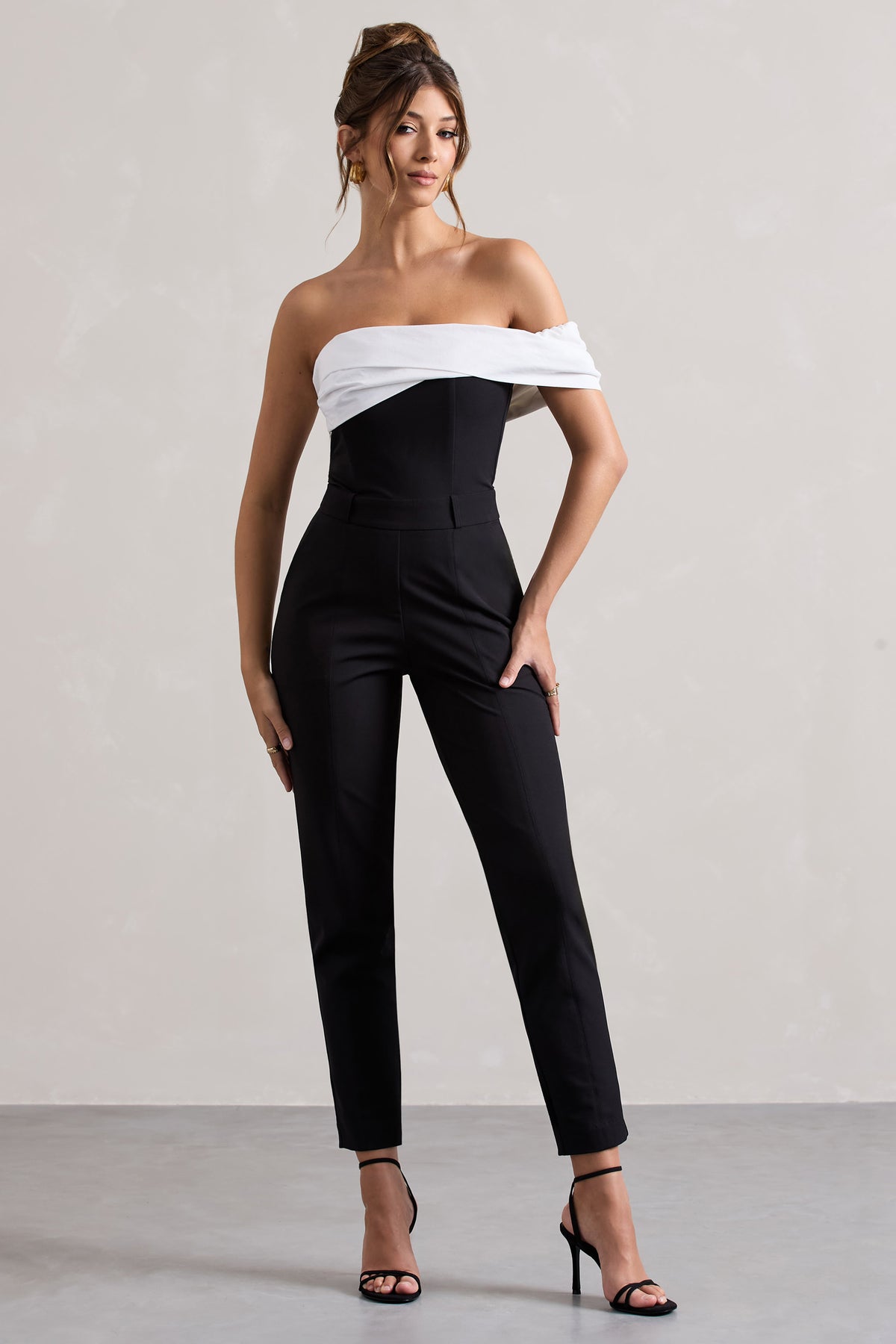 Paxton | Black Twisted Bardot Tailored Jumpsuit - Club L 
