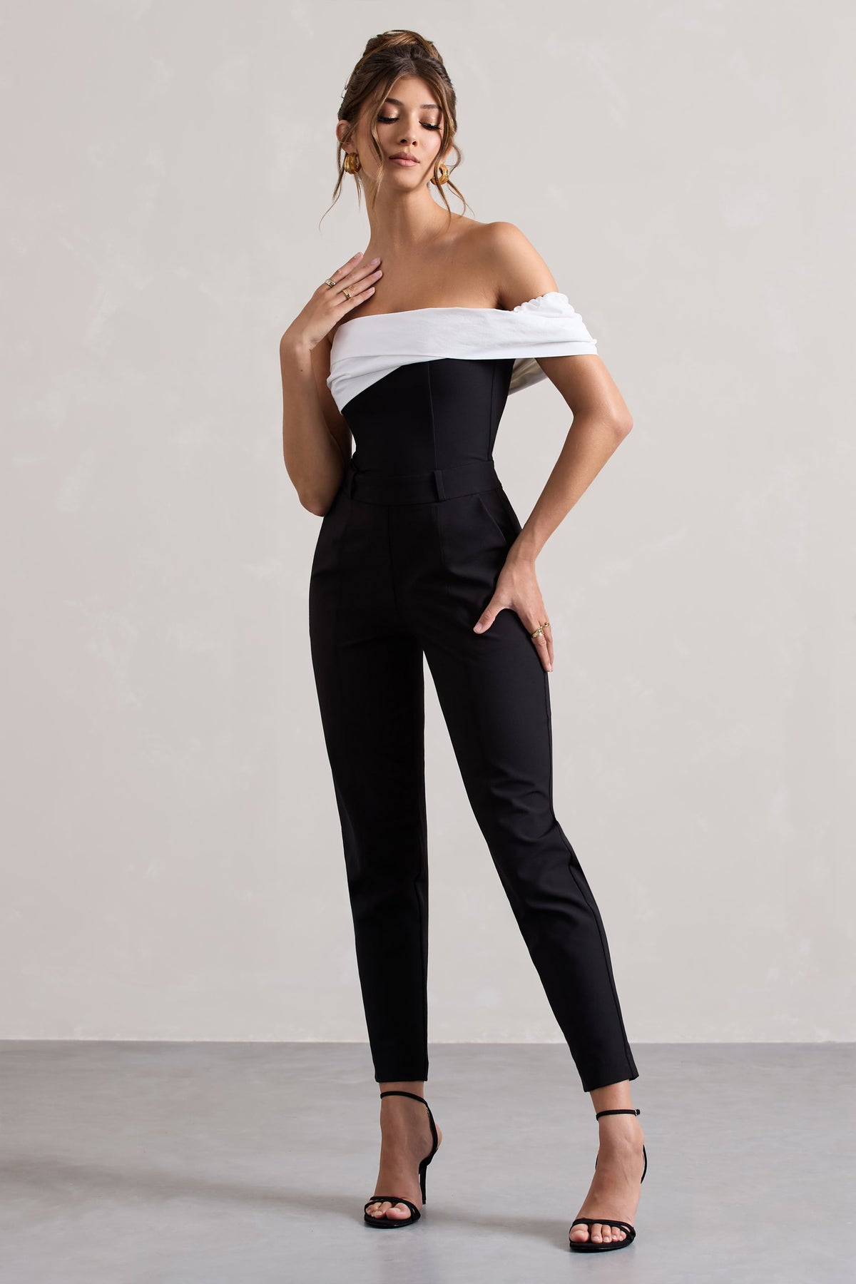 Paxton | Black Twisted Bardot Tailored Jumpsuit - Club L 