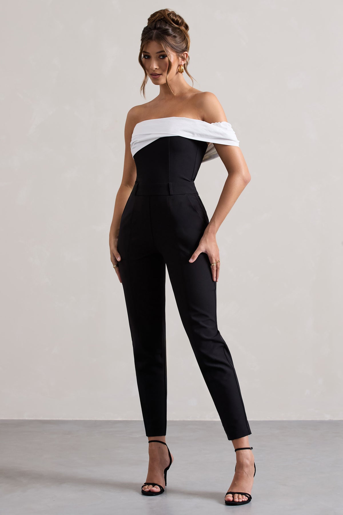 Paxton | Black Twisted Bardot Tailored Jumpsuit - Club L 