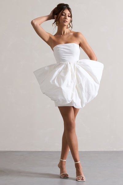 Bladen | Cream Bandeau Mini Dress With Detachable Bow Skirt – Club L London