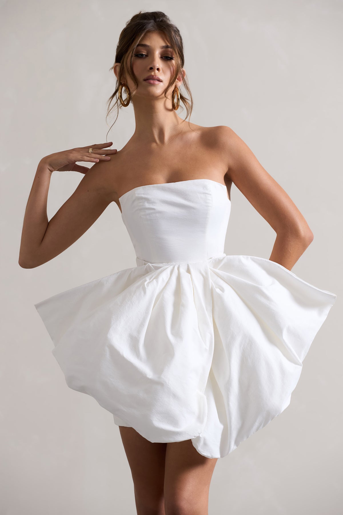 Bladen Cream Bandeau Mini Dress With Detachable Bow Skirt Club L London - UK Bladen Cream Bandeau Mini Dress With Detachable Bow Skirt Club L London - UK