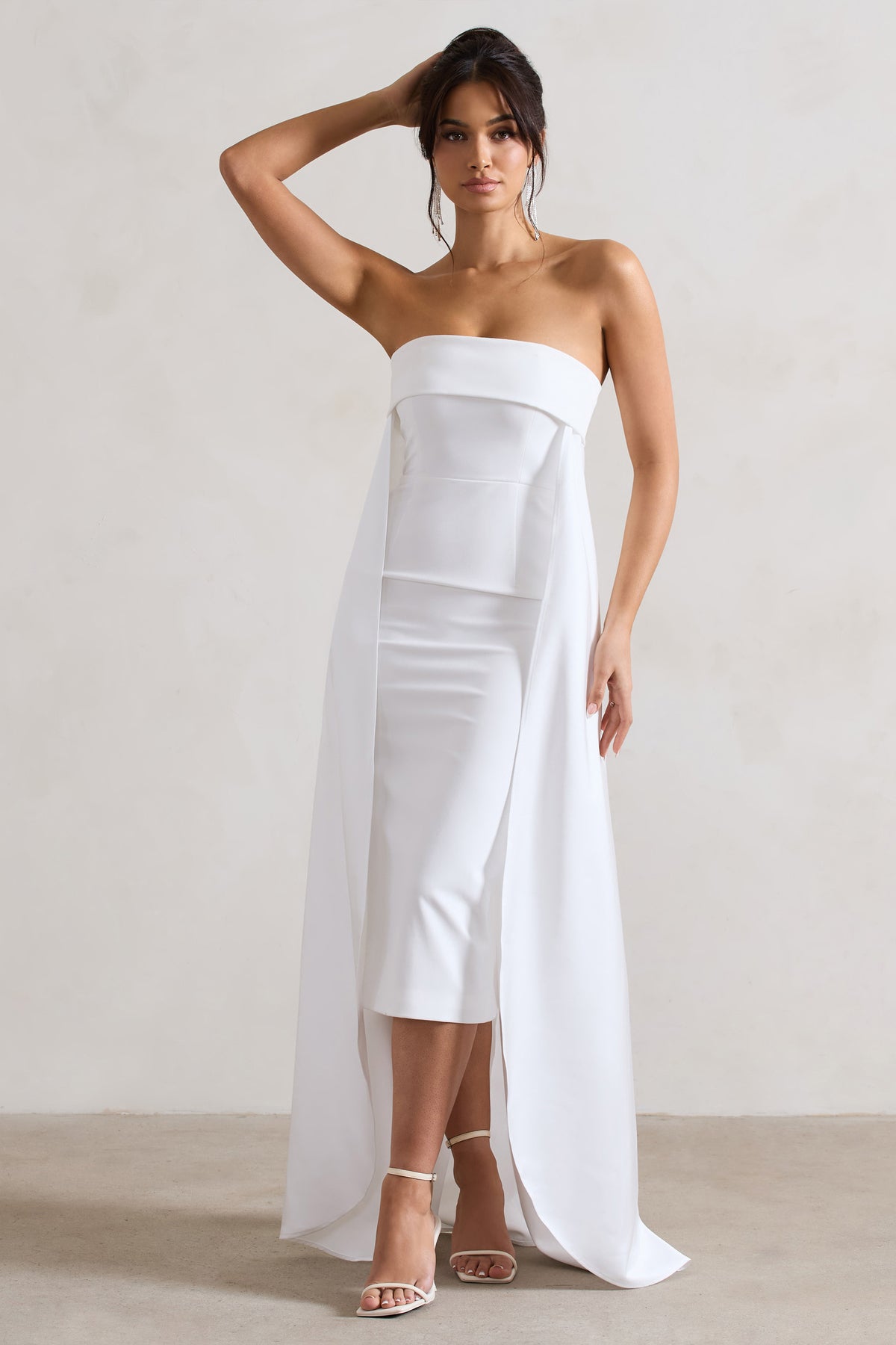 Save The Date | Cream Bandeau Midi Dress With Train - Club L 
