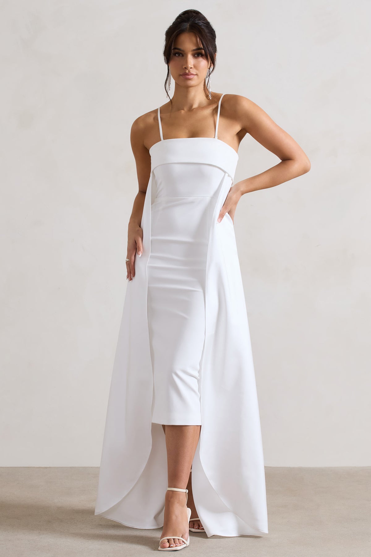 Save The Date | Cream Bandeau Midi Dress With Train - Club L 