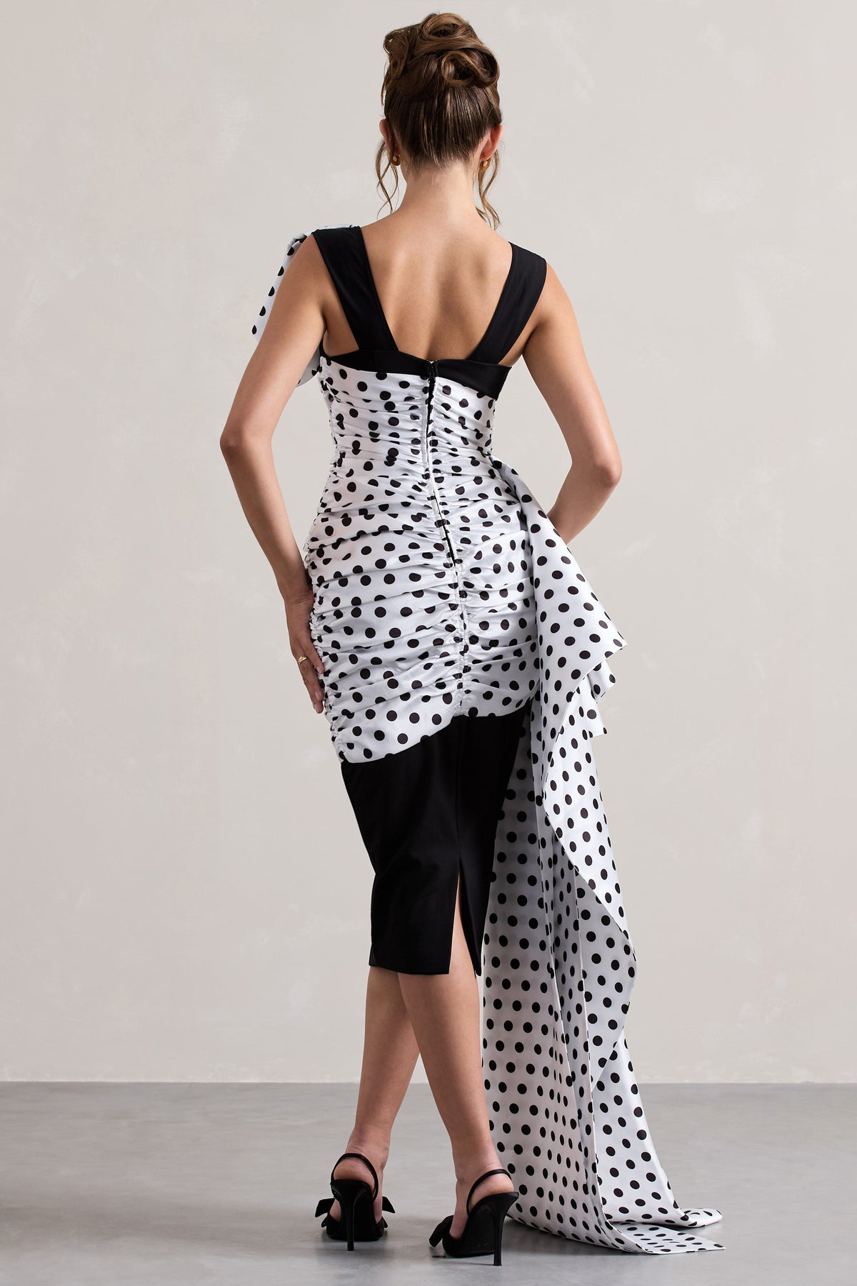 Unattainable | Black Polka Dot Wrap Midi Dress Volume Drape - Club L 