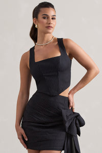 Think Again | Navy Pinstripe Structured Corset Top - Club L 