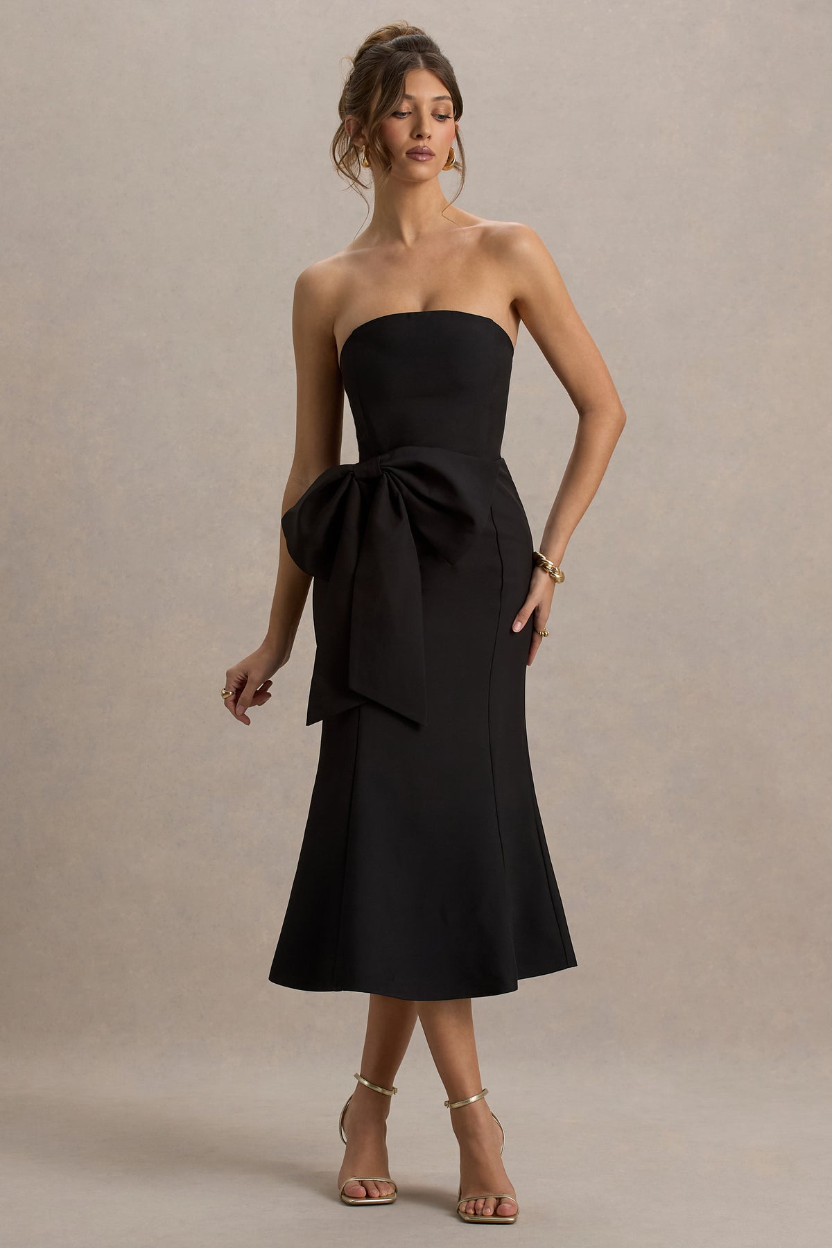 To Me Bandeau Midi Dress Oversized Bow