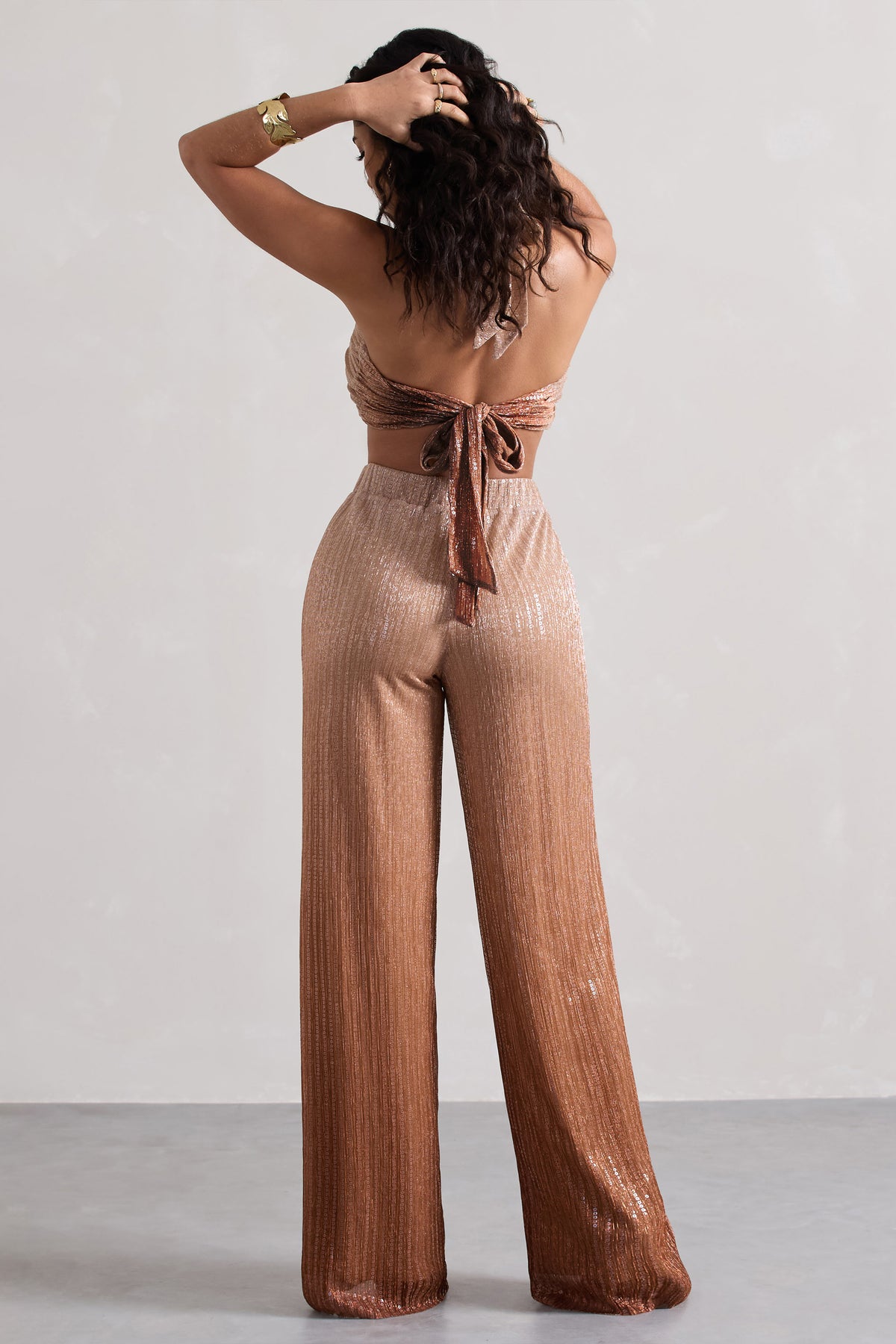 Connection | Gold Metallic Ombre Trousers - Club L 