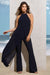 Catania | Navy Flared-Leg Jumpsuit With Chiffon Cape - Club L 