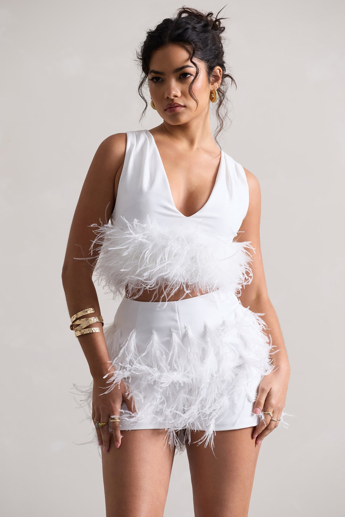 Encore | White Feather Shorts - Club L 