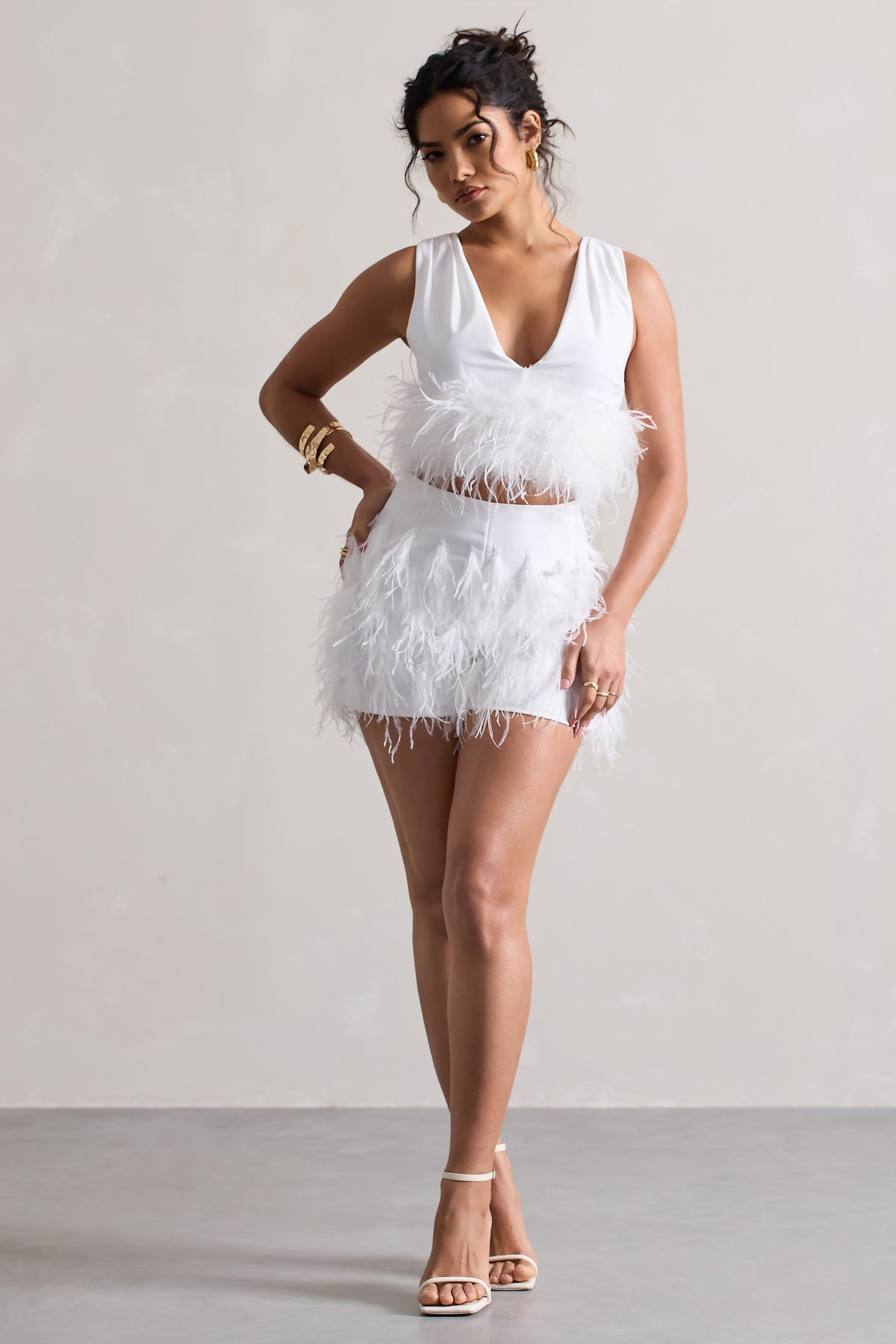 Encore | White Feather Shorts - Club L 