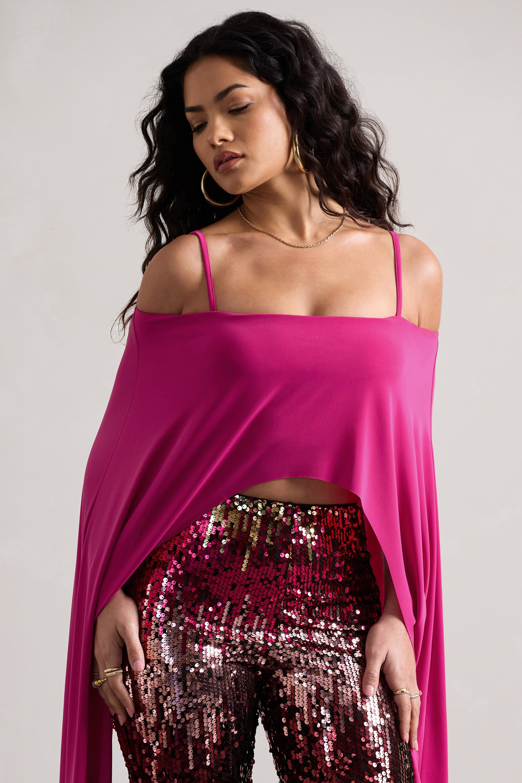 Floyd Dark Bardot Cape Sleeve Crop Top