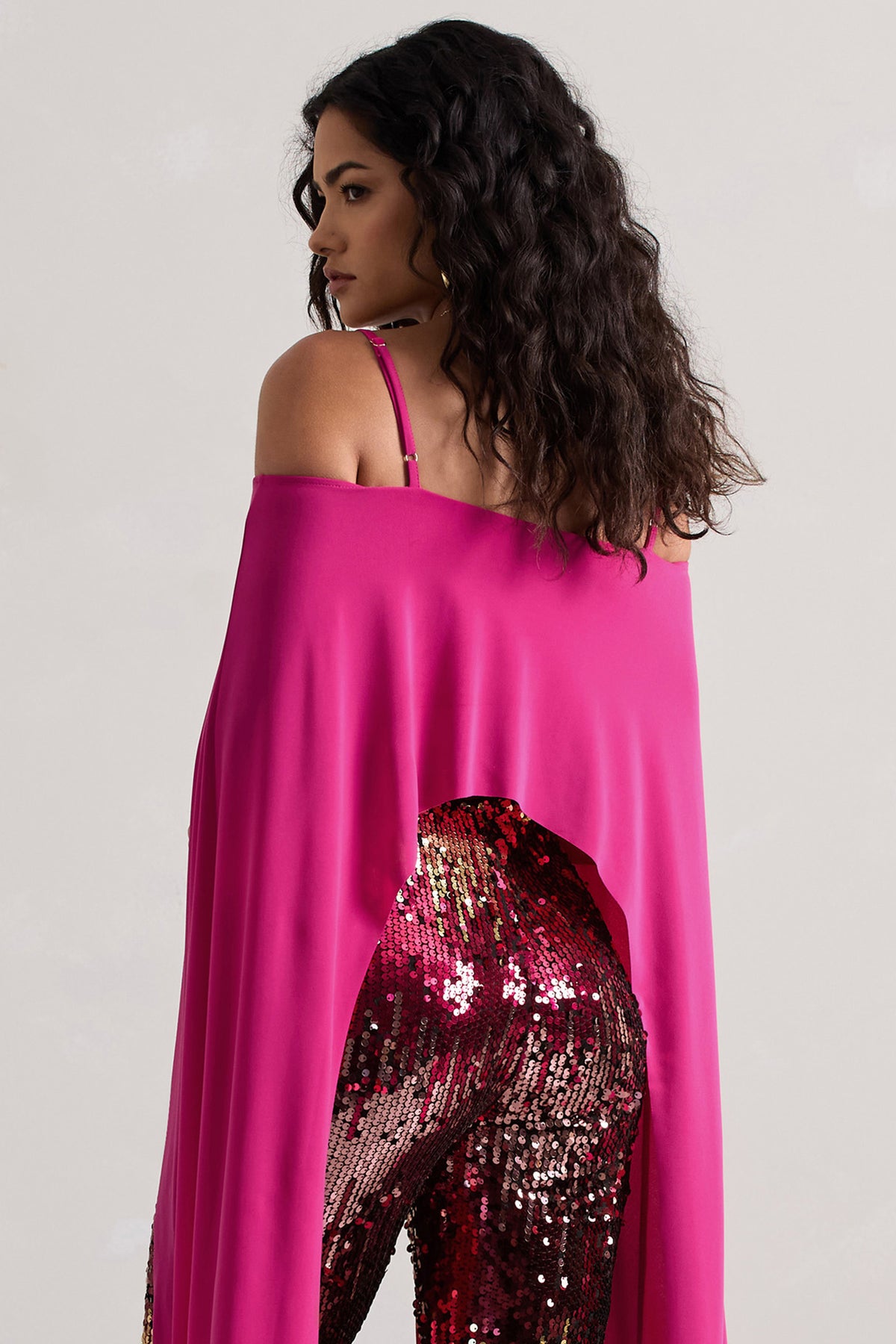 Floyd | Dark Pink Bardot Cape Sleeve Crop Top - Club L 
