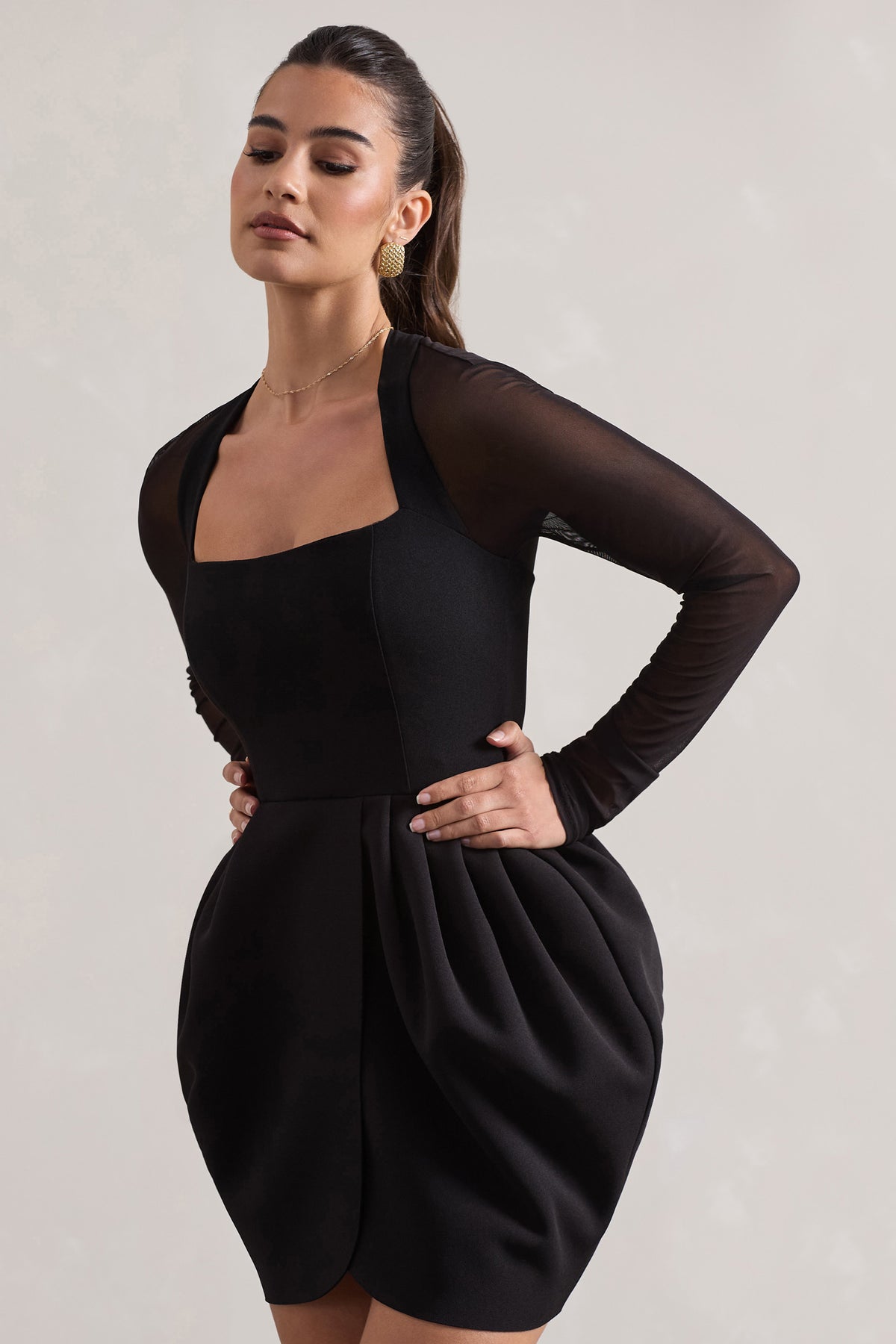 Alto Black Square-Neck Mini Dress With Puff Skirt Club L London - UK Alto Black Square-Neck Mini Dress With Puff Skirt Club L London - UK