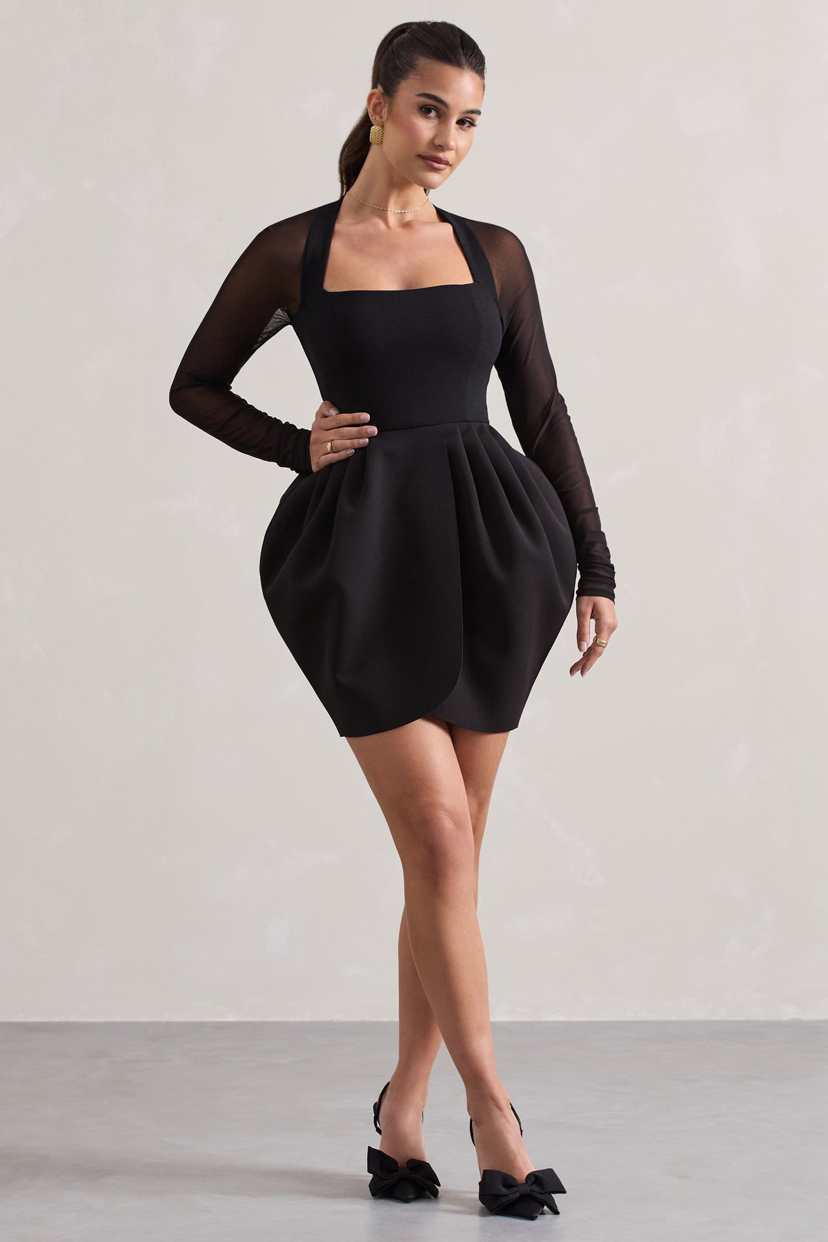 Alto Black Square-Neck Mini Dress With Puff Skirt Club L London - UK Alto Black Square-Neck Mini Dress With Puff Skirt Club L London - UK