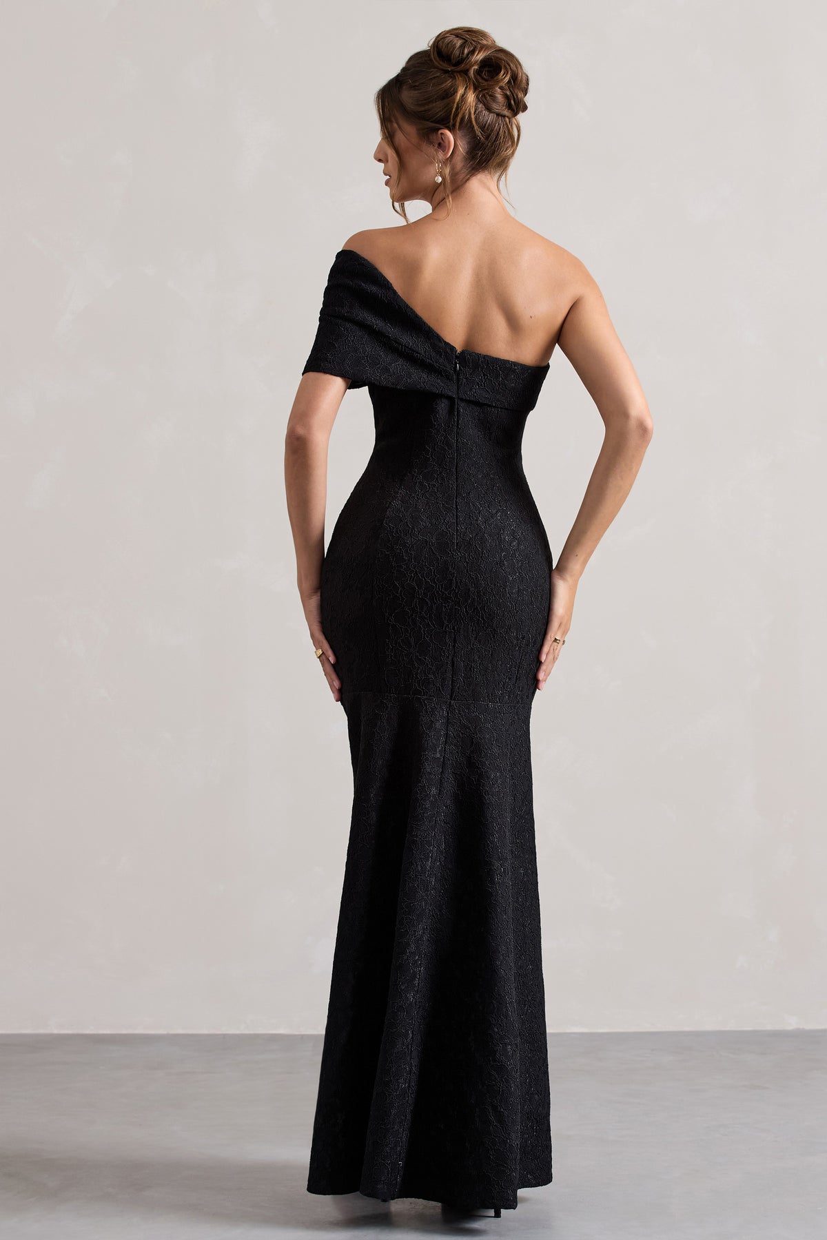 Masquerade | Black Lace Twisted Bardot Maxi Dress - Club L 
