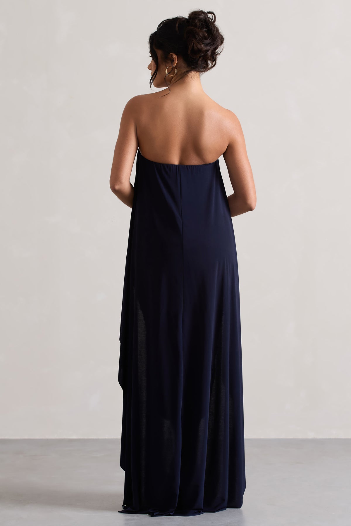 Upon A Time | Navy Ruched Bandeau Midi Dress With Cape - Club L 