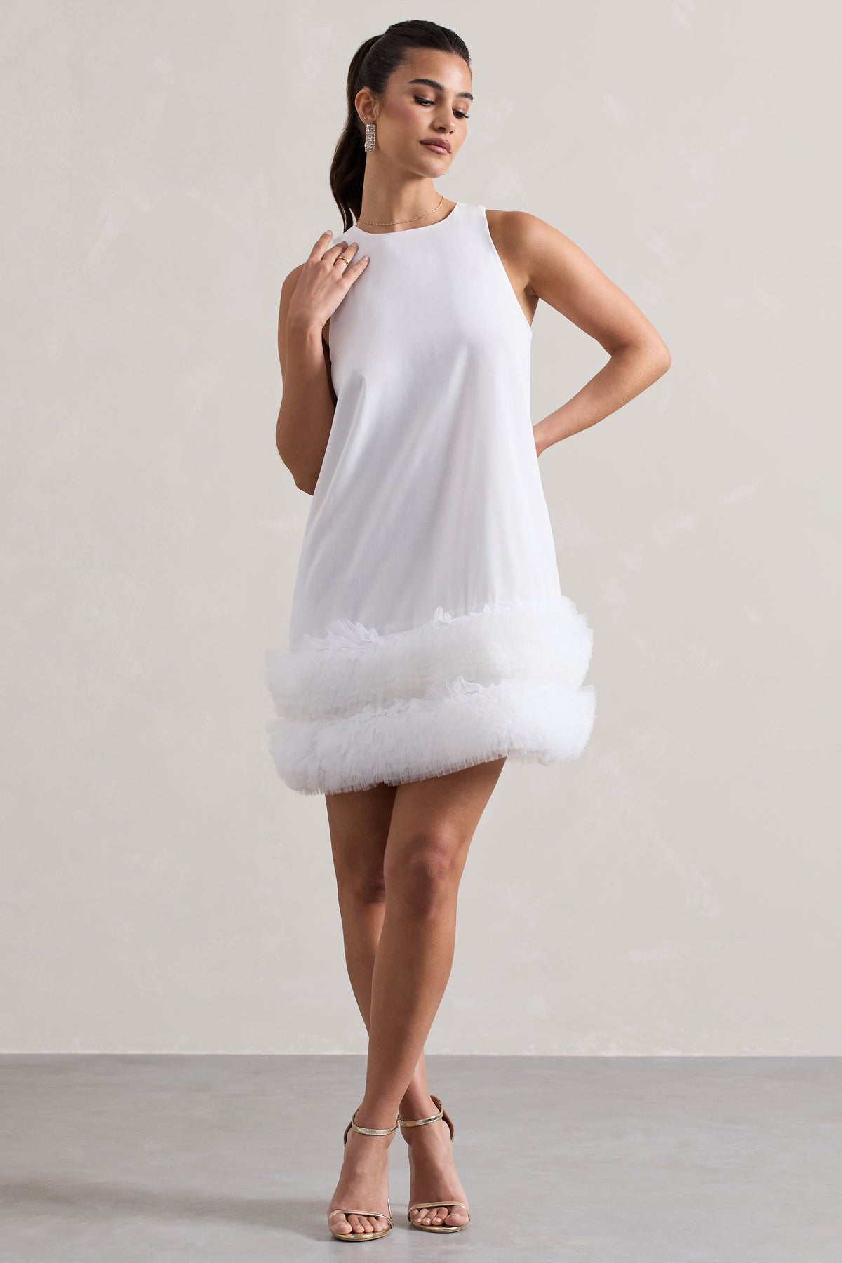 Raise A Glass | White A-Line Mini Dress With Tulle Hem - Club L 