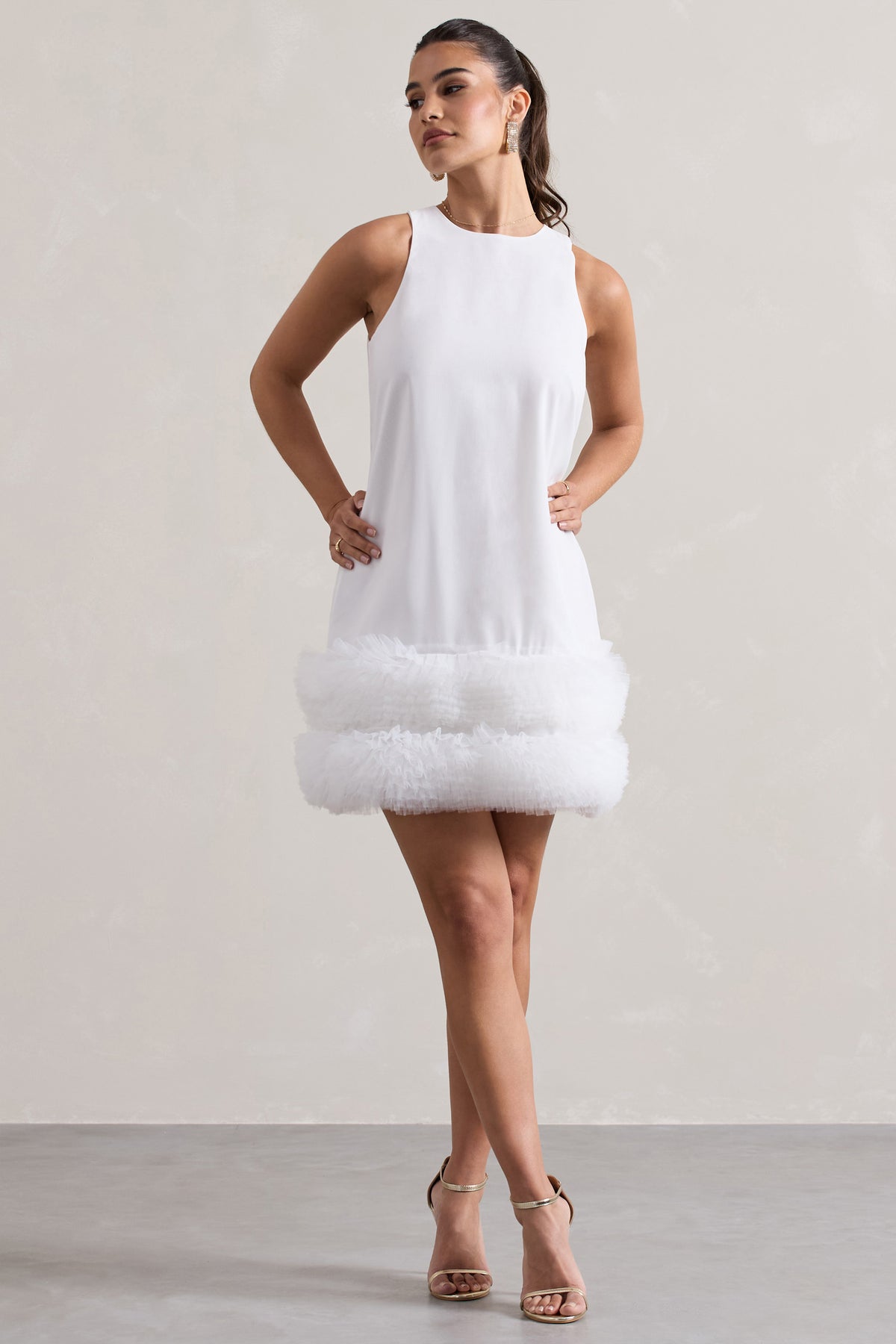 Raise A Glass | White A-Line Mini Dress With Tulle Hem - Club L 