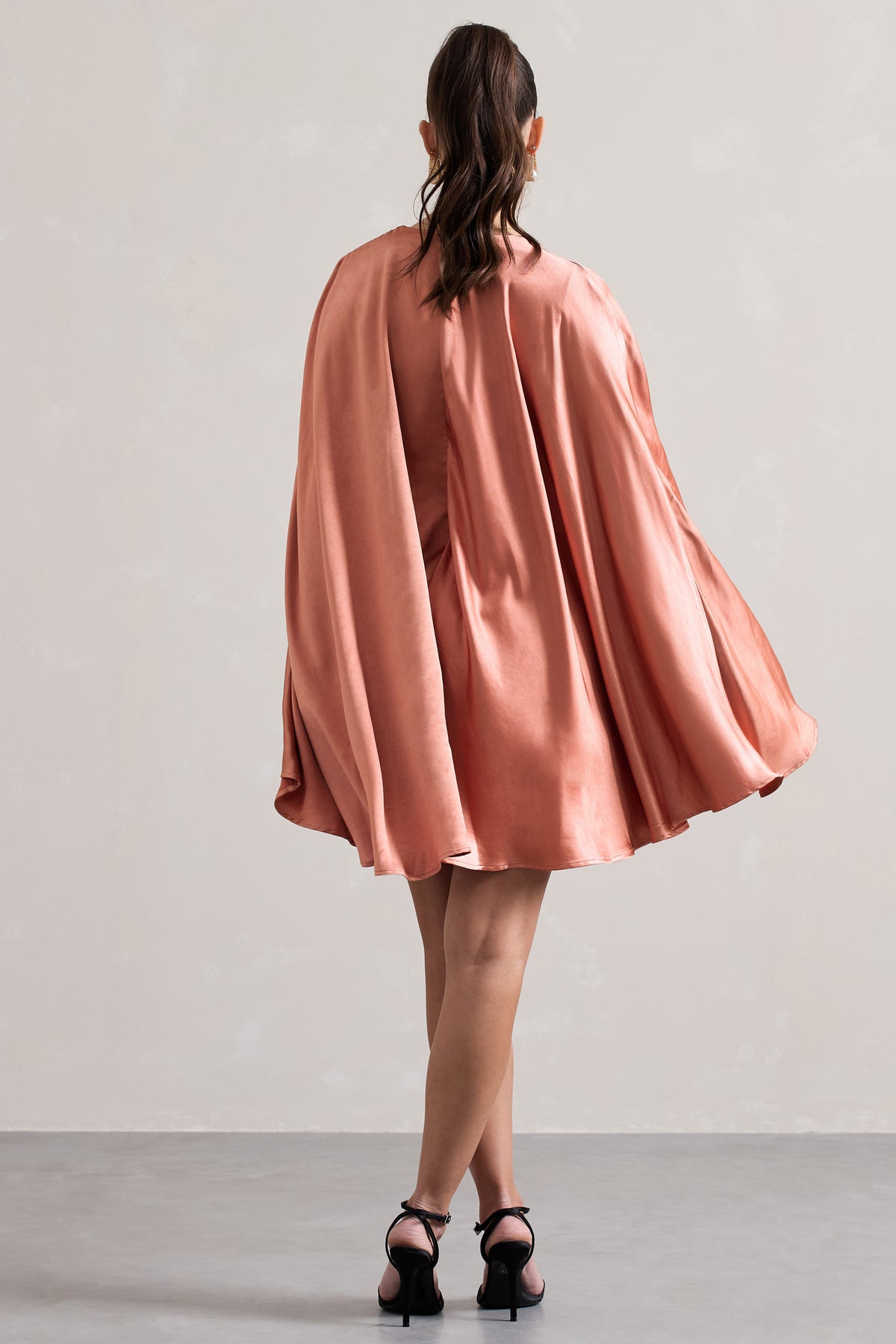 Olsen | Coral Satin Plunge-Neck Cape Mini Dress - Club L 