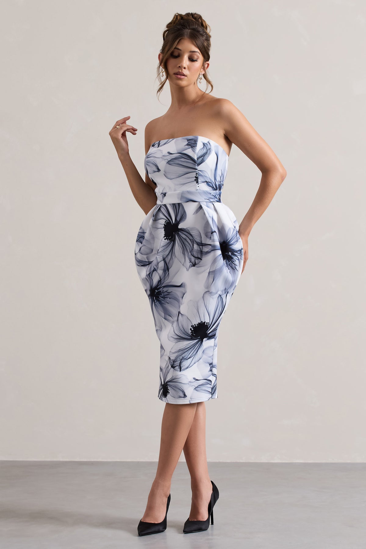 Chateau | Mono Print Bandeau Midi Dress - Club L 
