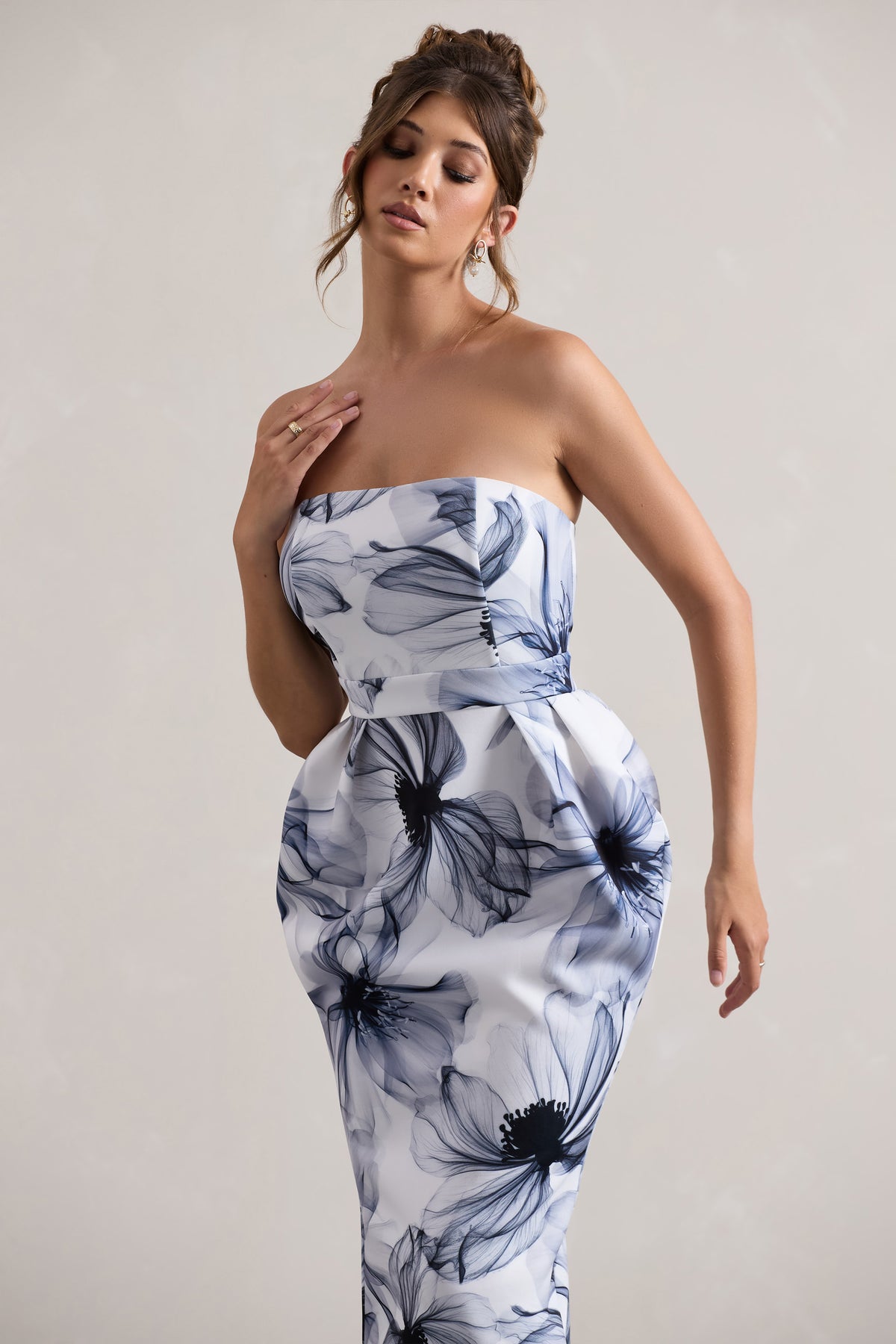 Chateau | Mono Print Bandeau Midi Dress - Club L 