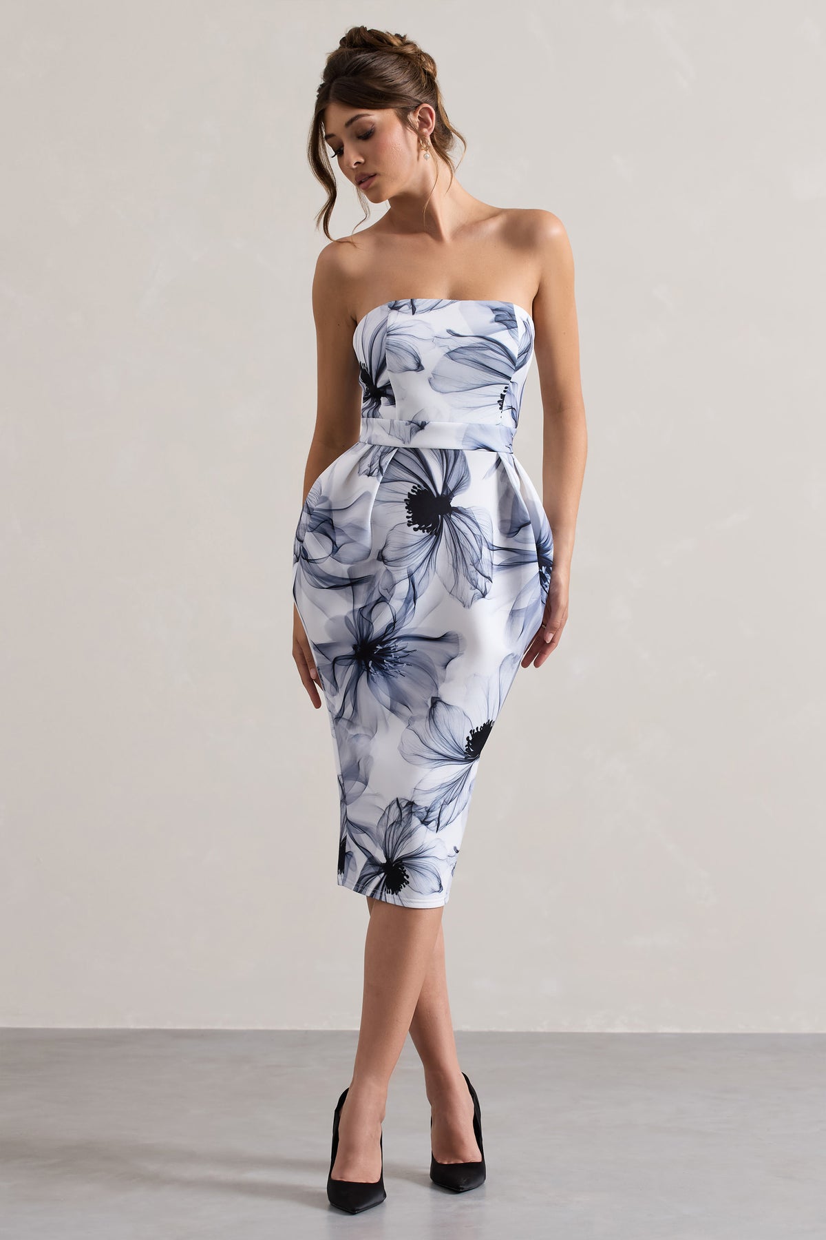 Chateau | Mono Print Bandeau Midi Dress - Club L 