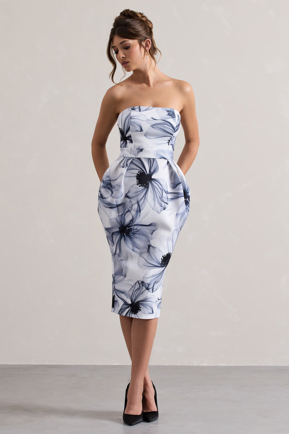 Chateau | Mono Print Bandeau Midi Dress - Club L 