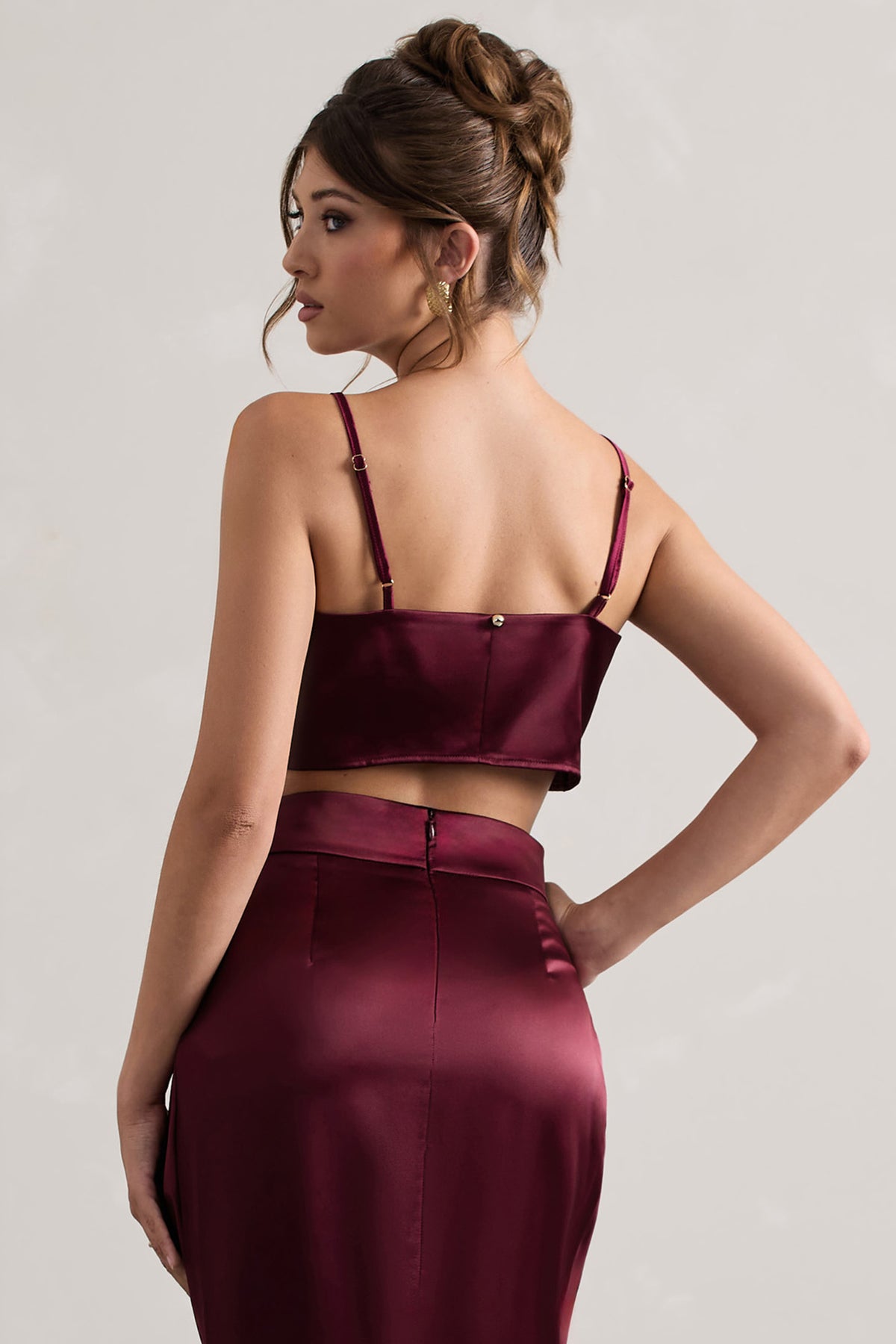 Fawn | Plum Satin Cami Crop Top - Club L 