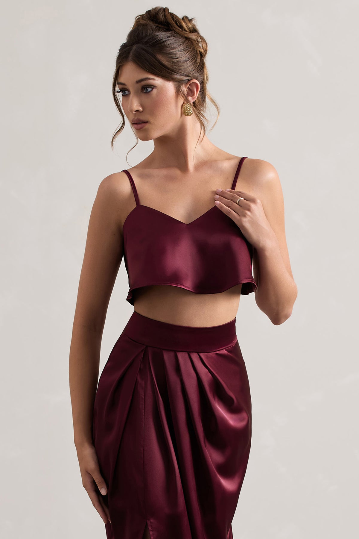 Fawn | Plum Satin Cami Crop Top - Club L 