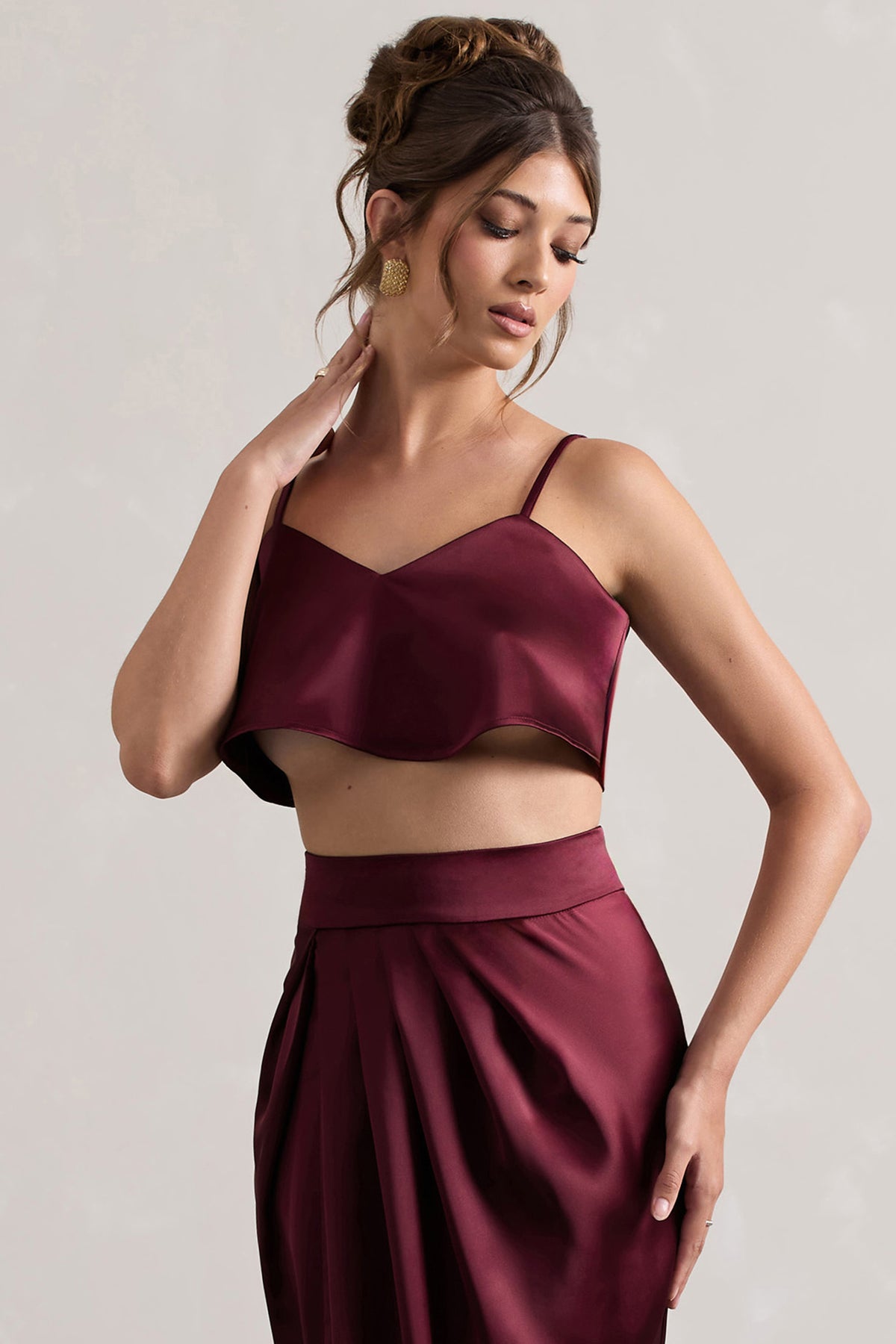 Fawn | Plum Satin Cami Crop Top - Club L 