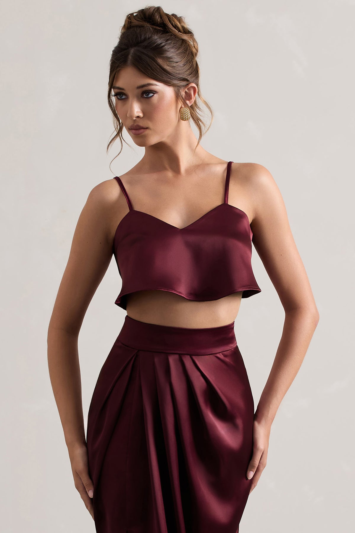 Fawn | Plum Satin Cami Crop Top - Club L 