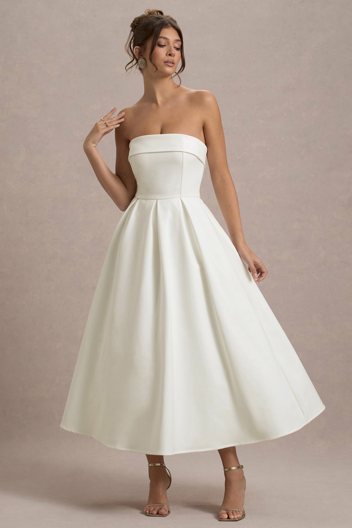 midi skater dresses Annalise Ecru Bandeau Skater Midi Dress – Club L London