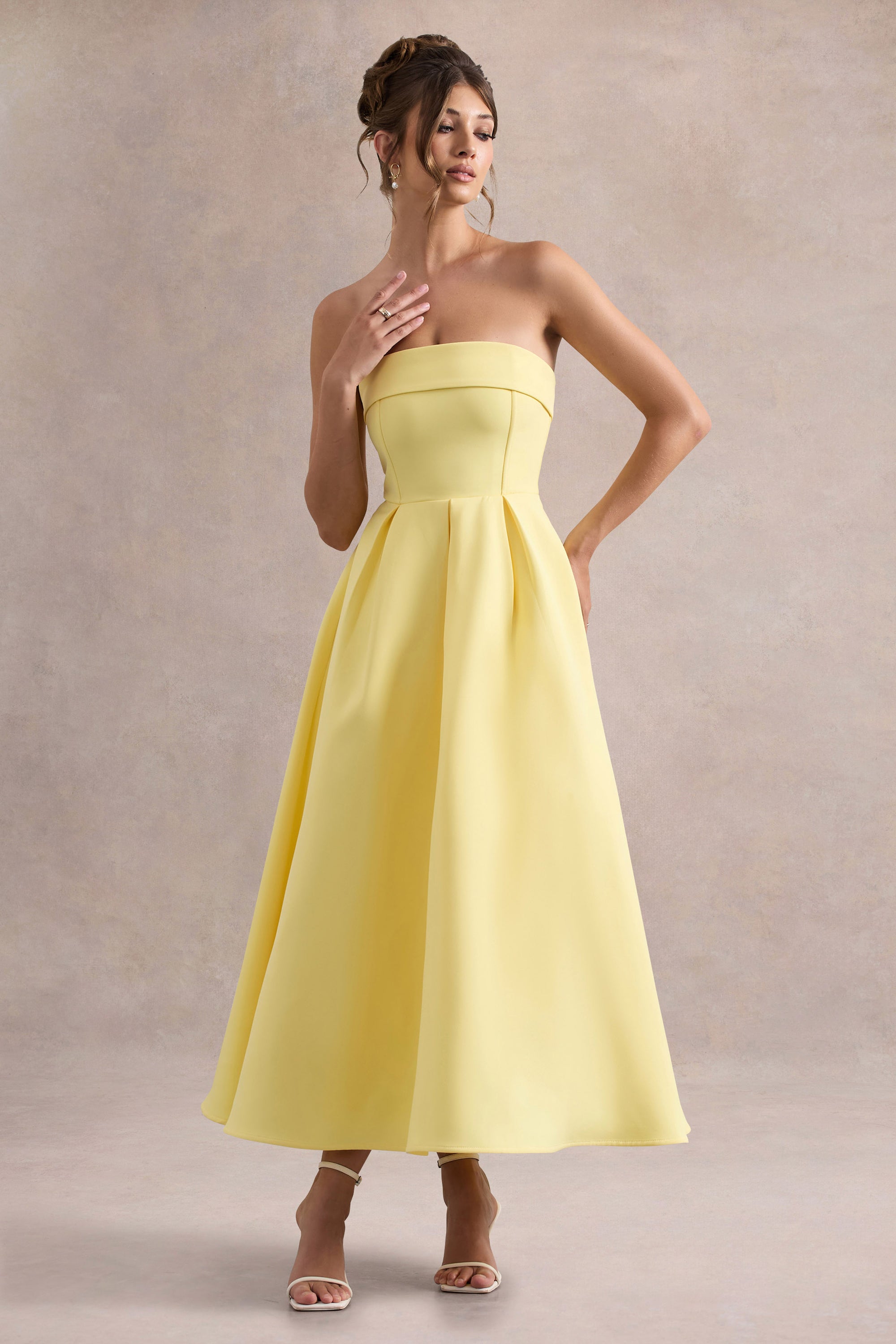 Annalise Lemon Bandeau Skater Midi Dress