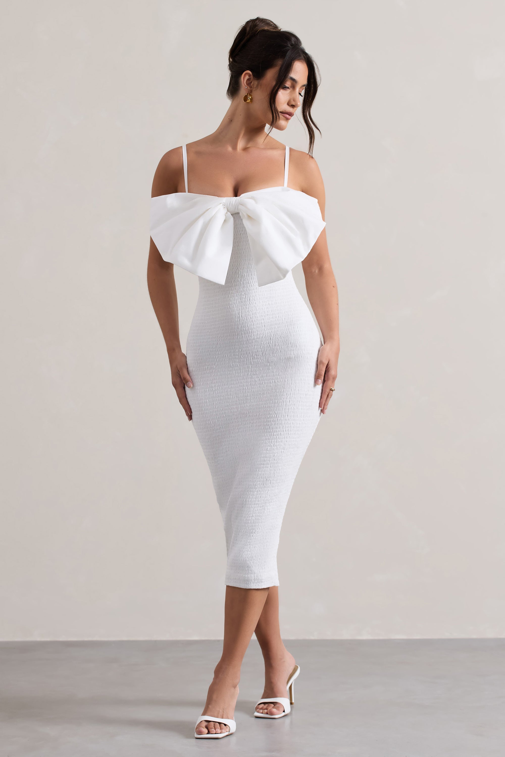 Love Poem | White Bodycon Midi Dress With Oversized Bow – Club L London