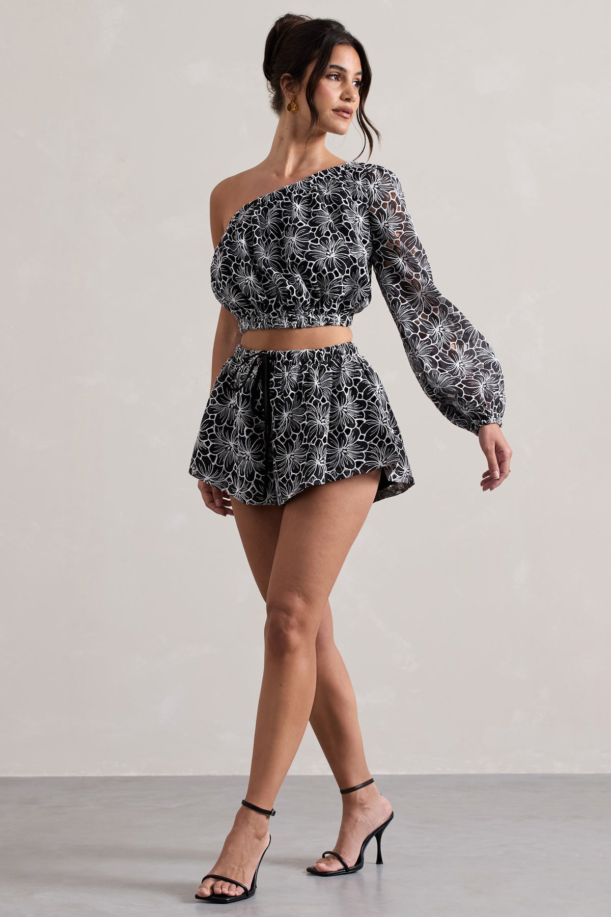 At Last | Black Lace Tie Waist Shorts - Club L 