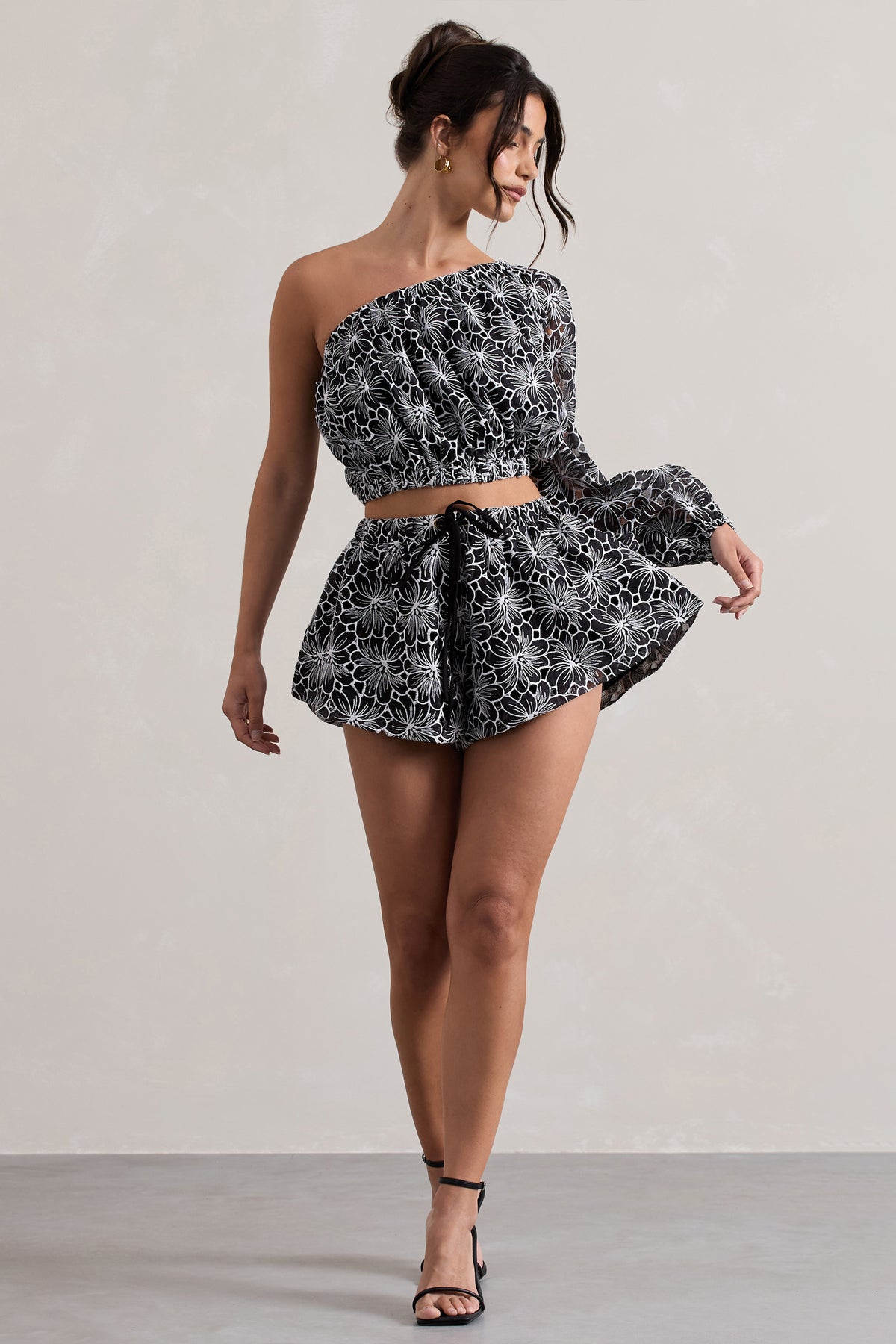 At Last | Black Lace Tie Waist Shorts - Club L 