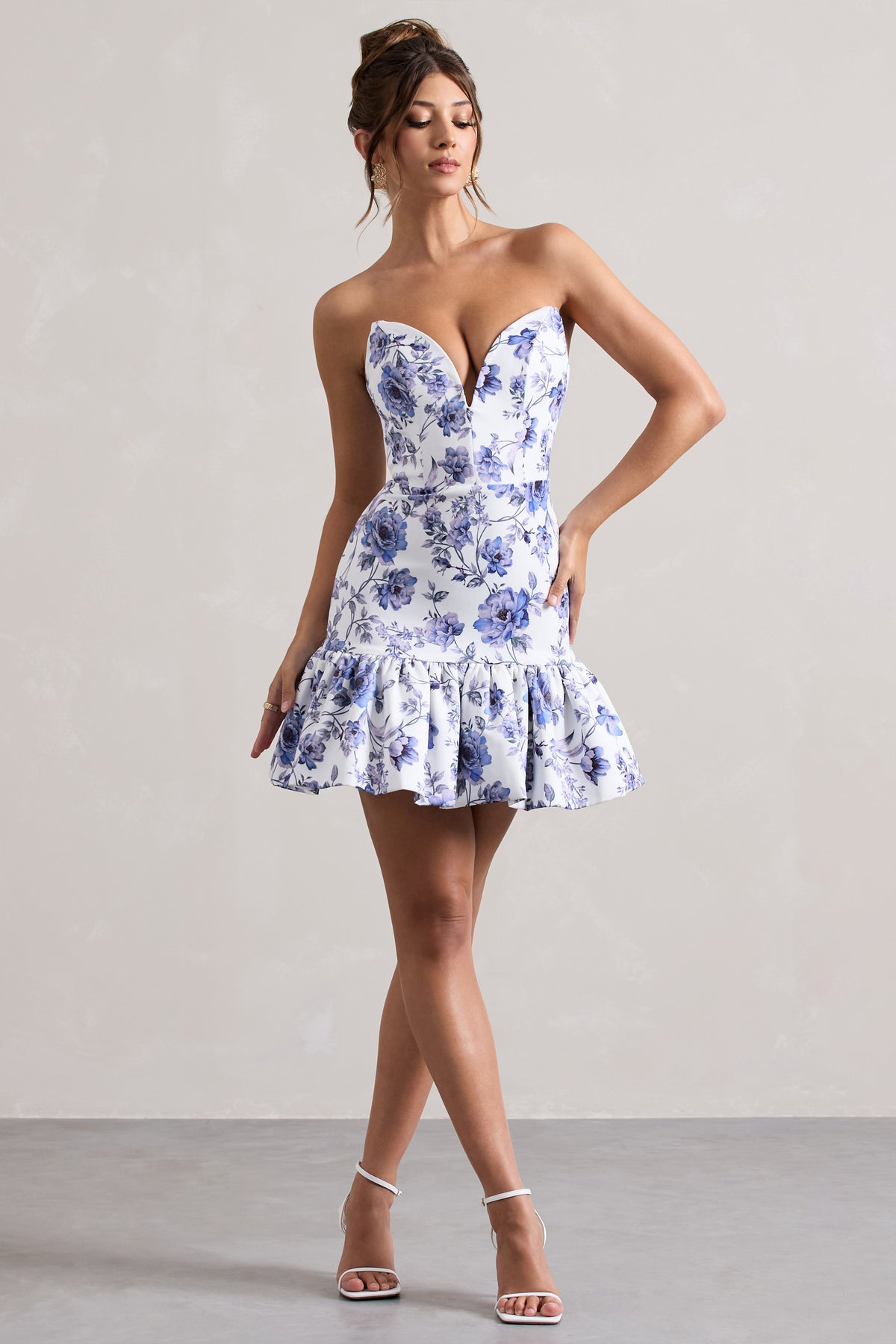 Koko | Floral Print Sweetheart Mini Dress With Ruffle Hem - Club L 